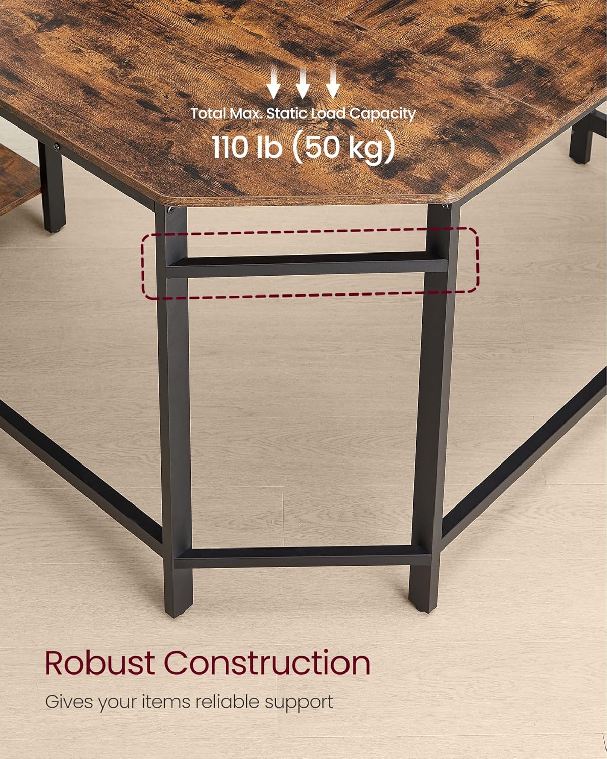 Računalni stol, L-oblik kutni stol, 120 x 130 x 76 cm, rustikalna smeđa i crna