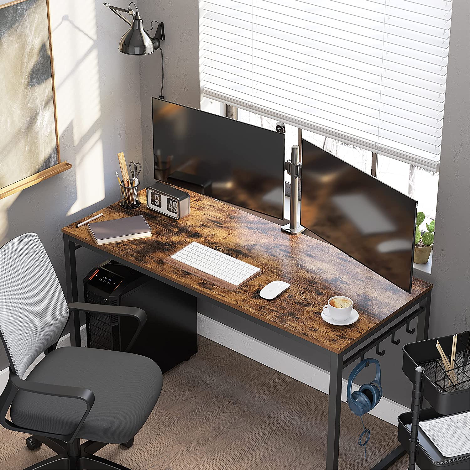 Računalni stol, radni stol, s 8 kuka, 140 x 60 x 75 cm | Vasagle-vitahome.hr