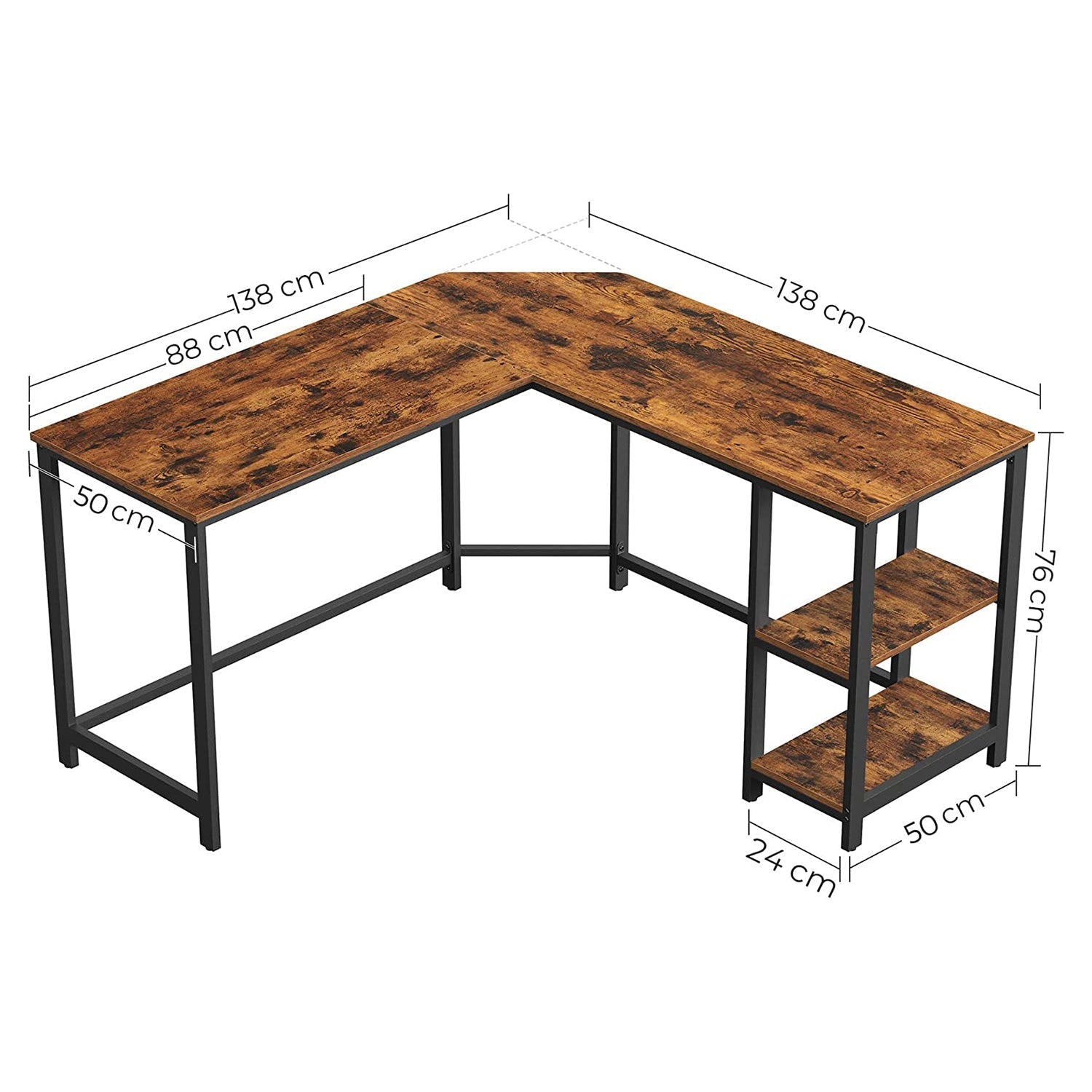 Računalni stol u obliku slova L, kutni stol 138 x 138 x 76 | Vasagle-vitahome.hr