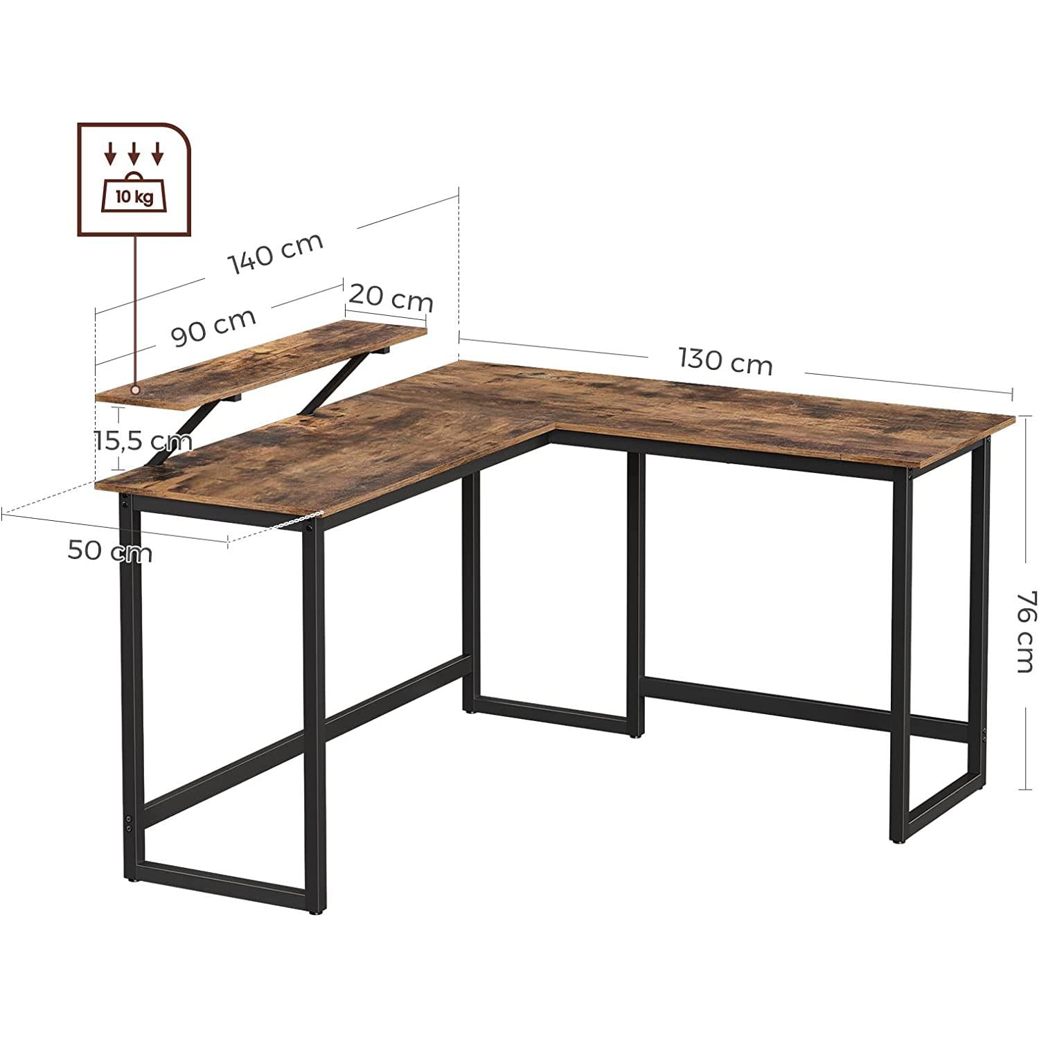 Računalni stol u obliku slova L, kutni stol 140 x 130 x 89 cm | Vasagle-vitahome.hr