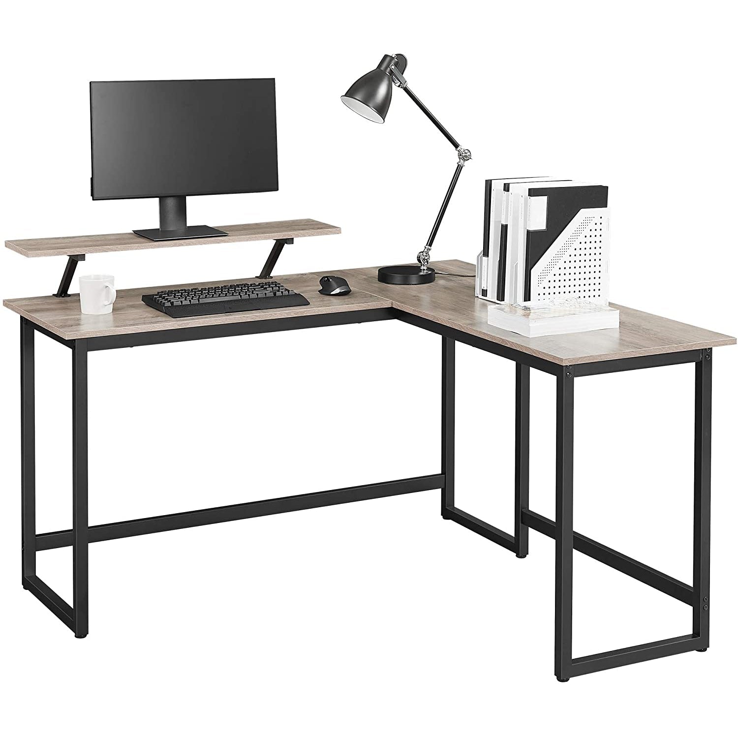 Računalni stol u obliku slova L sa stalkom za monitor, sivo - crni | Vasagle-vitahome.hr