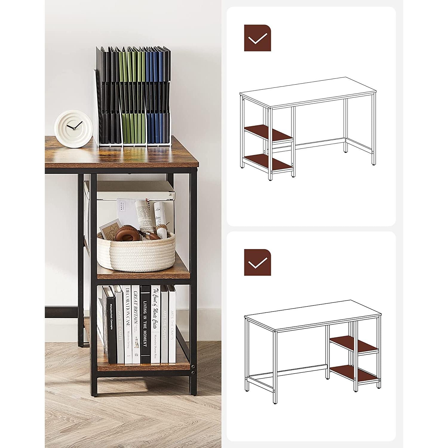 Računalni stol, Uredski stol s 2 police s desne ili lijeve strane 40 x 75 x 60 cm | Vasagle-vitahome.hr