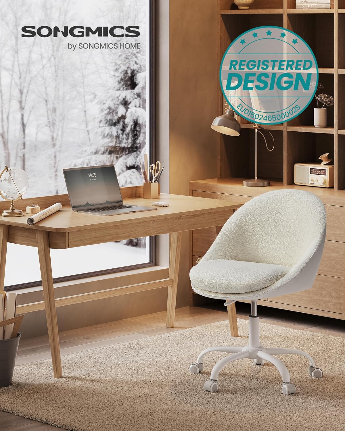 Radna stolica, okretna stolica za šminkanje, cappuccino bež/bijela | SONGMICS-SONGMICS-Vita Home