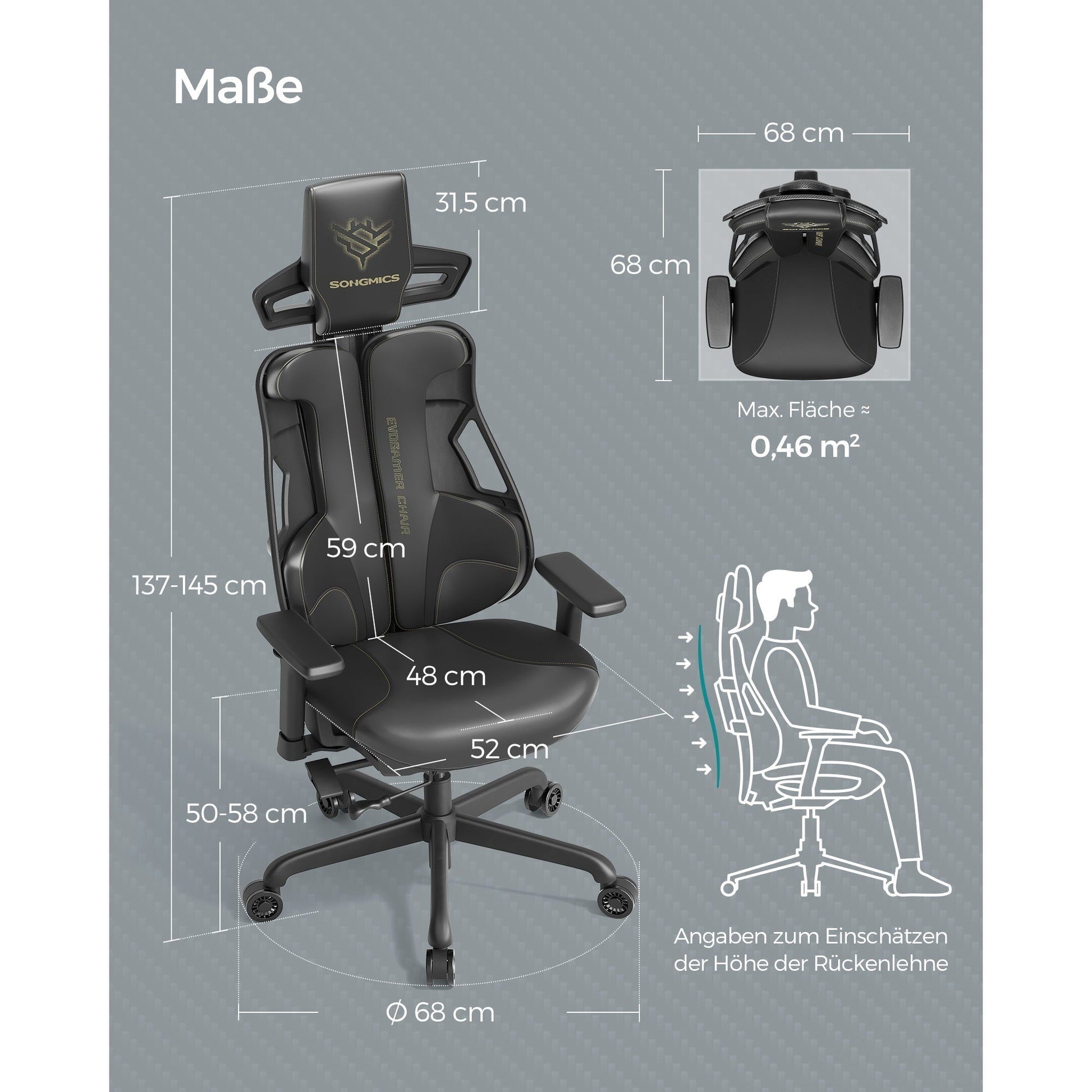 Radna stolica podesive visine s 4 točke potpore, nosivosti 150kg, crna | SONGMICS-vitahome.hr