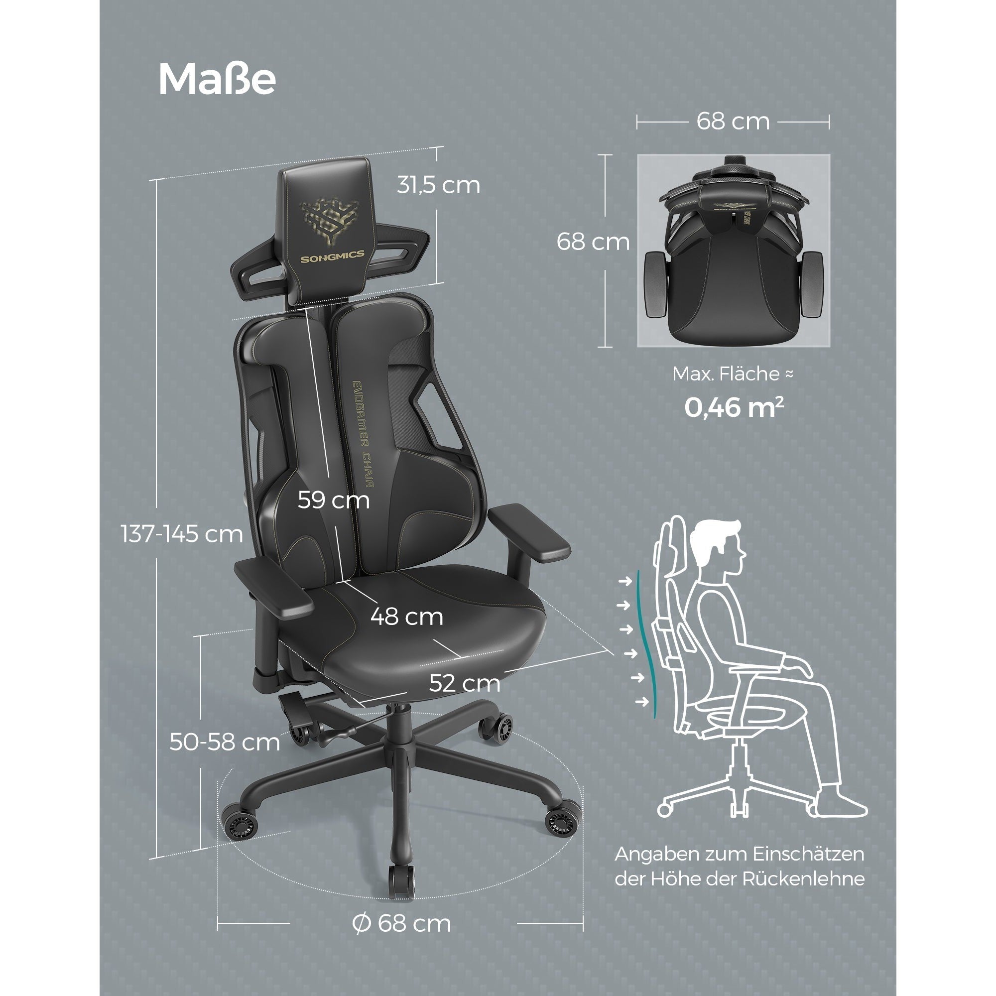 Radna stolica podesive visine s 4 točke potpore, nosivosti 150kg, crna | SONGMICS-vitahome.hr