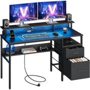 Radni stol, gaming stol s LED osvjetljenjem i ladicama, 55 x 135 x 90 cm, crni