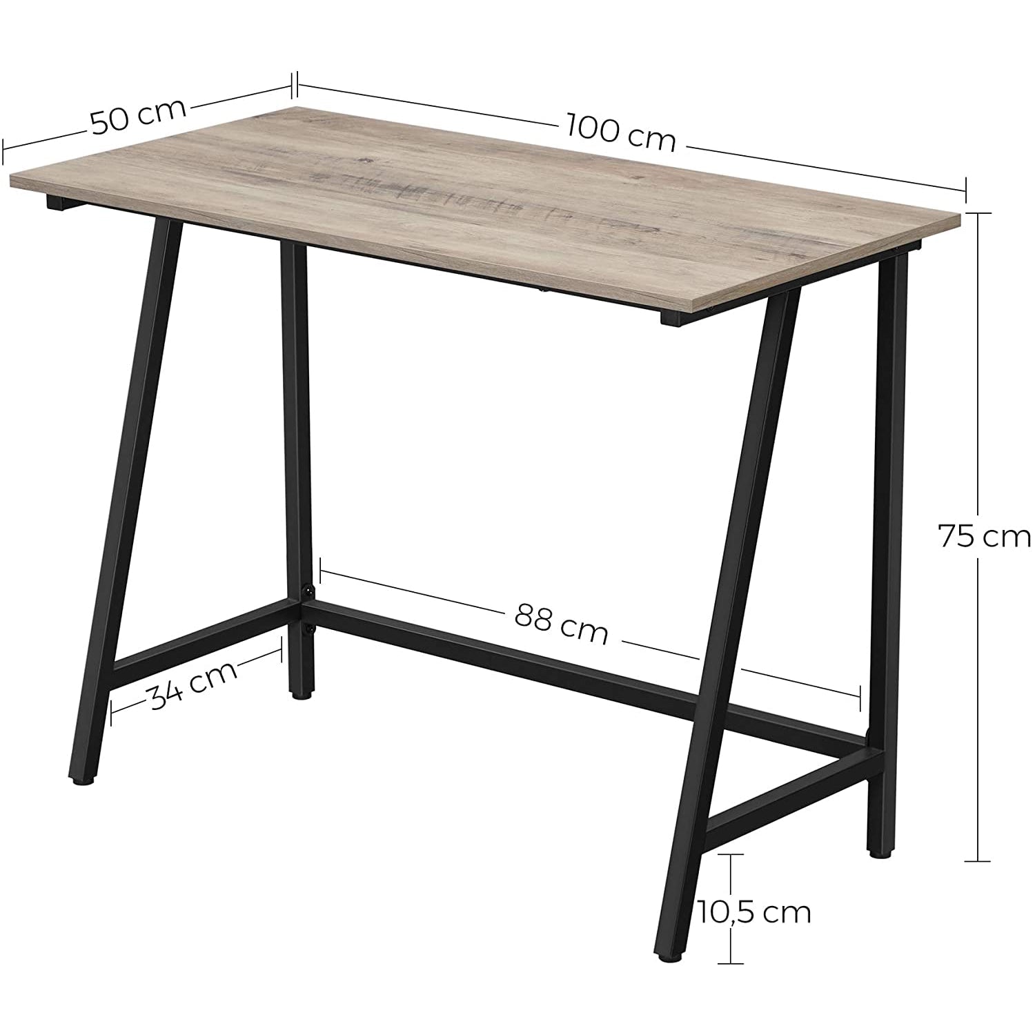 Radni stol, računalni stol 100 x 50 x 75 cm sivo i crno | Vasagle-vitahome.hr