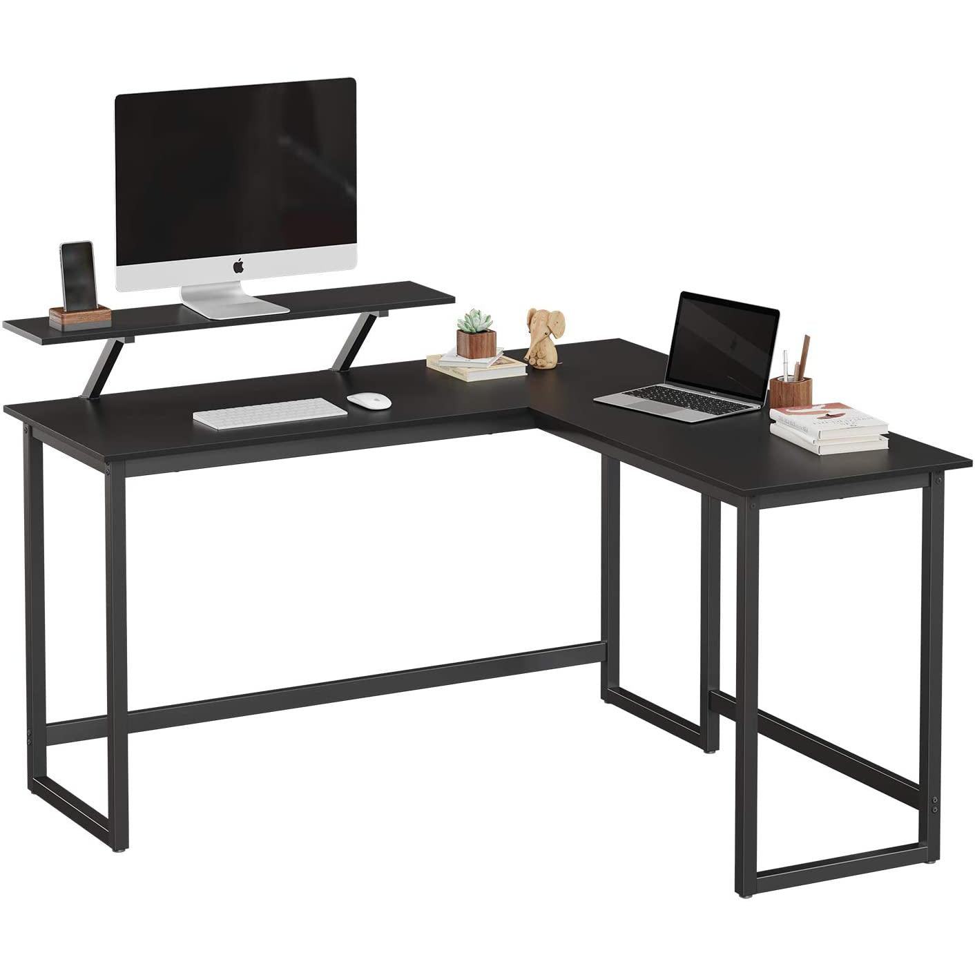 Radni stol, računalni stol u obliku slova L sa stalkom za monitor 140 x 130 x 89 cm | Vasagle-vitahome.hr