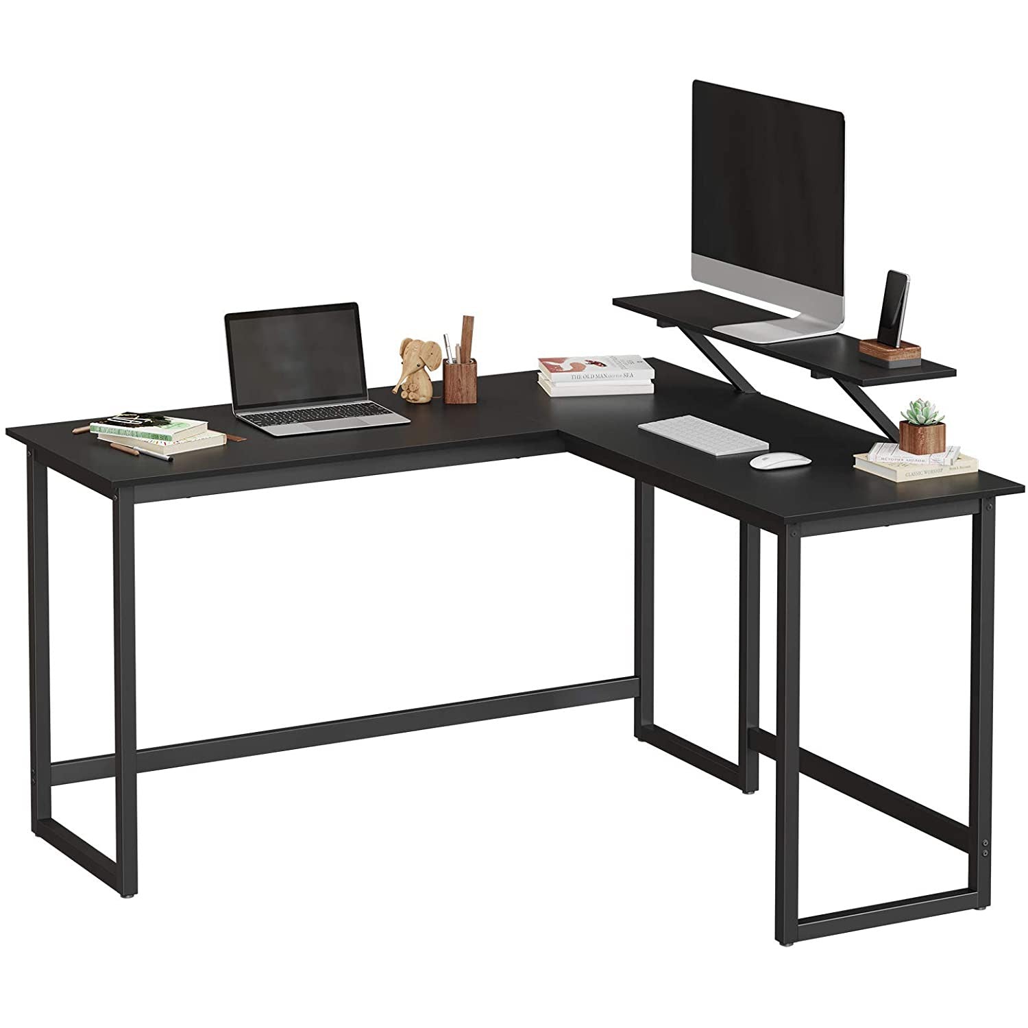 Radni stol, računalni stol u obliku slova L sa stalkom za monitor 140 x 130 x 89 cm | Vasagle-vitahome.hr