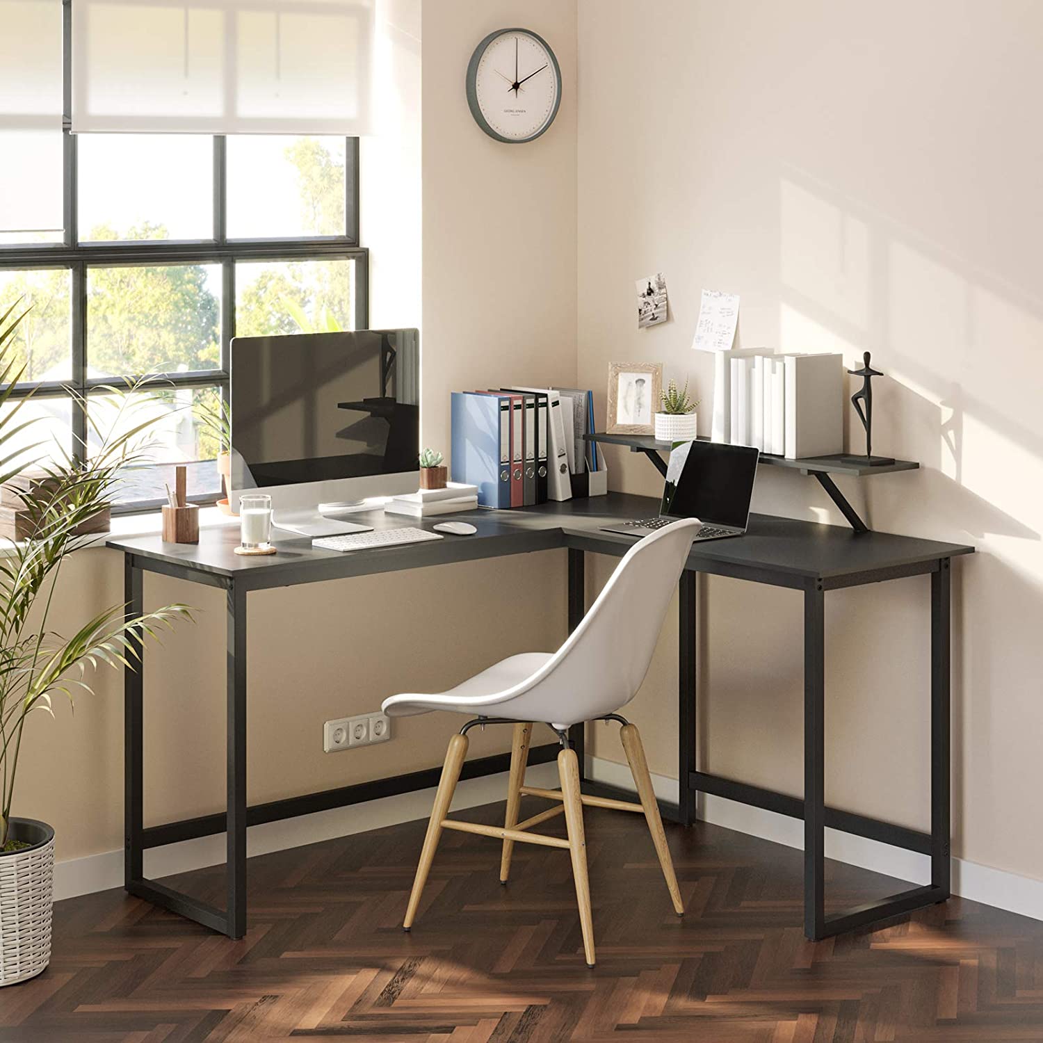 Radni stol, računalni stol u obliku slova L sa stalkom za monitor 140 x 130 x 89 cm | Vasagle-vitahome.hr