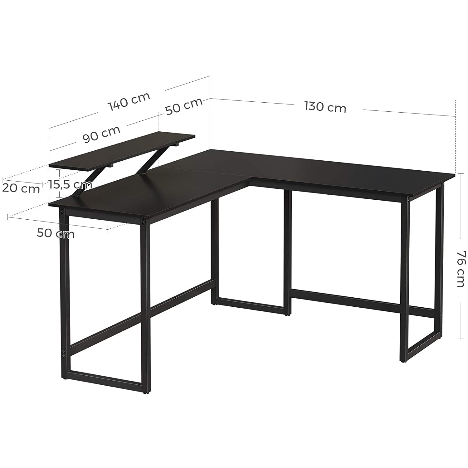 Radni stol, računalni stol u obliku slova L sa stalkom za monitor 140 x 130 x 89 cm | Vasagle-vitahome.hr