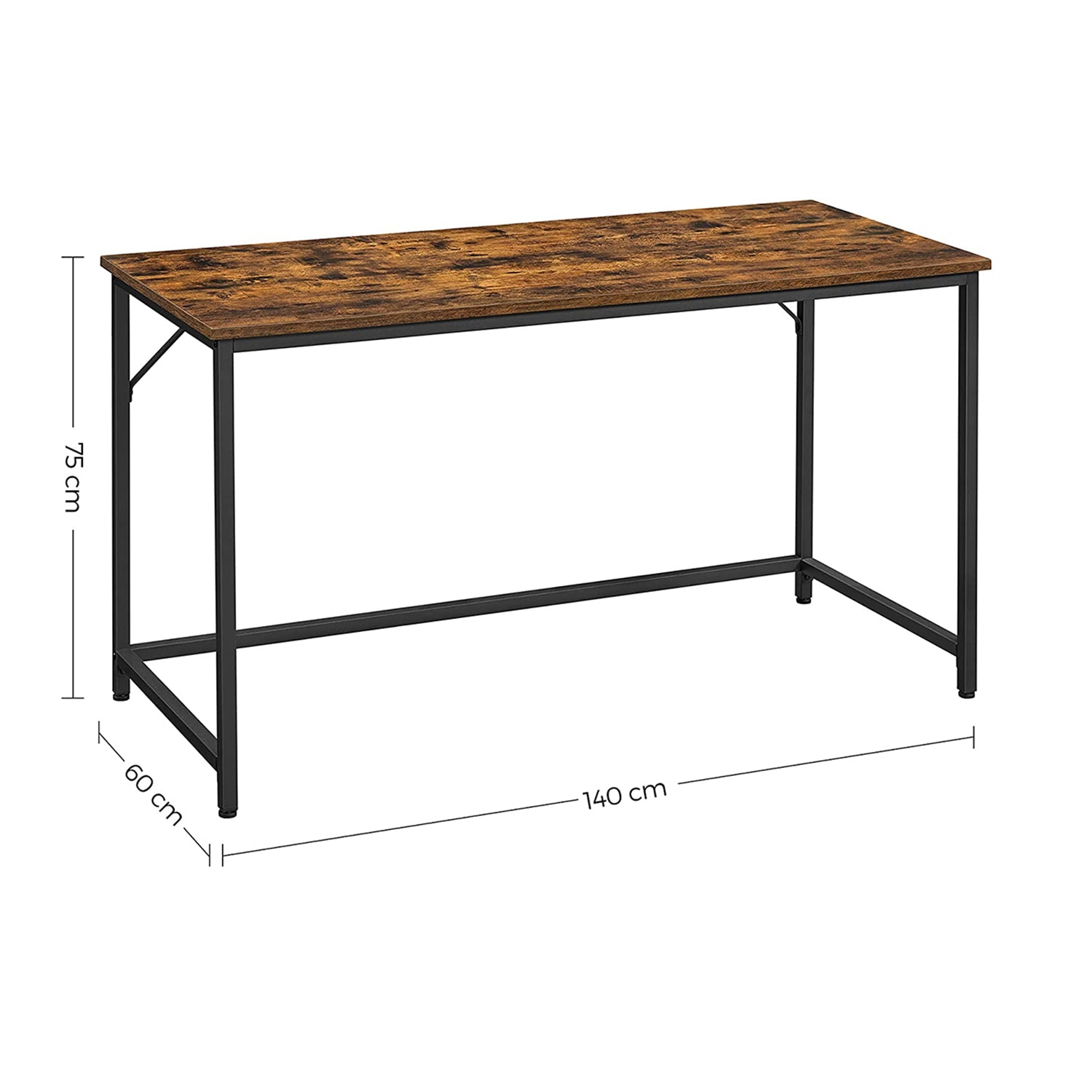 Radni stol s metalnim okvirom, 140 x 75 x 60 cm, rustikalno smeđa | Vasagle-vitahome.hr