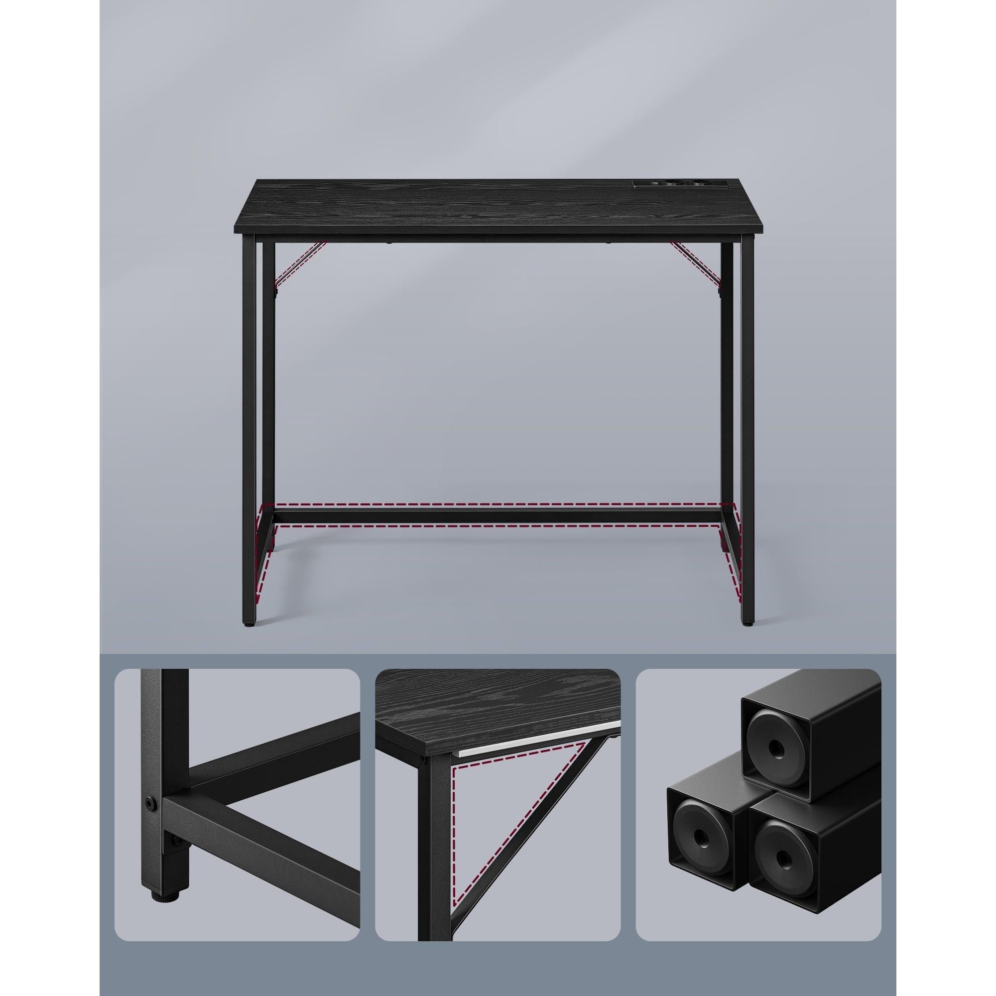 Radni stol s podesivom LED rasvjetom i utičnicom, 50 x 100 x 76 cm, crne boje | VASAGLE-vitahome.hr