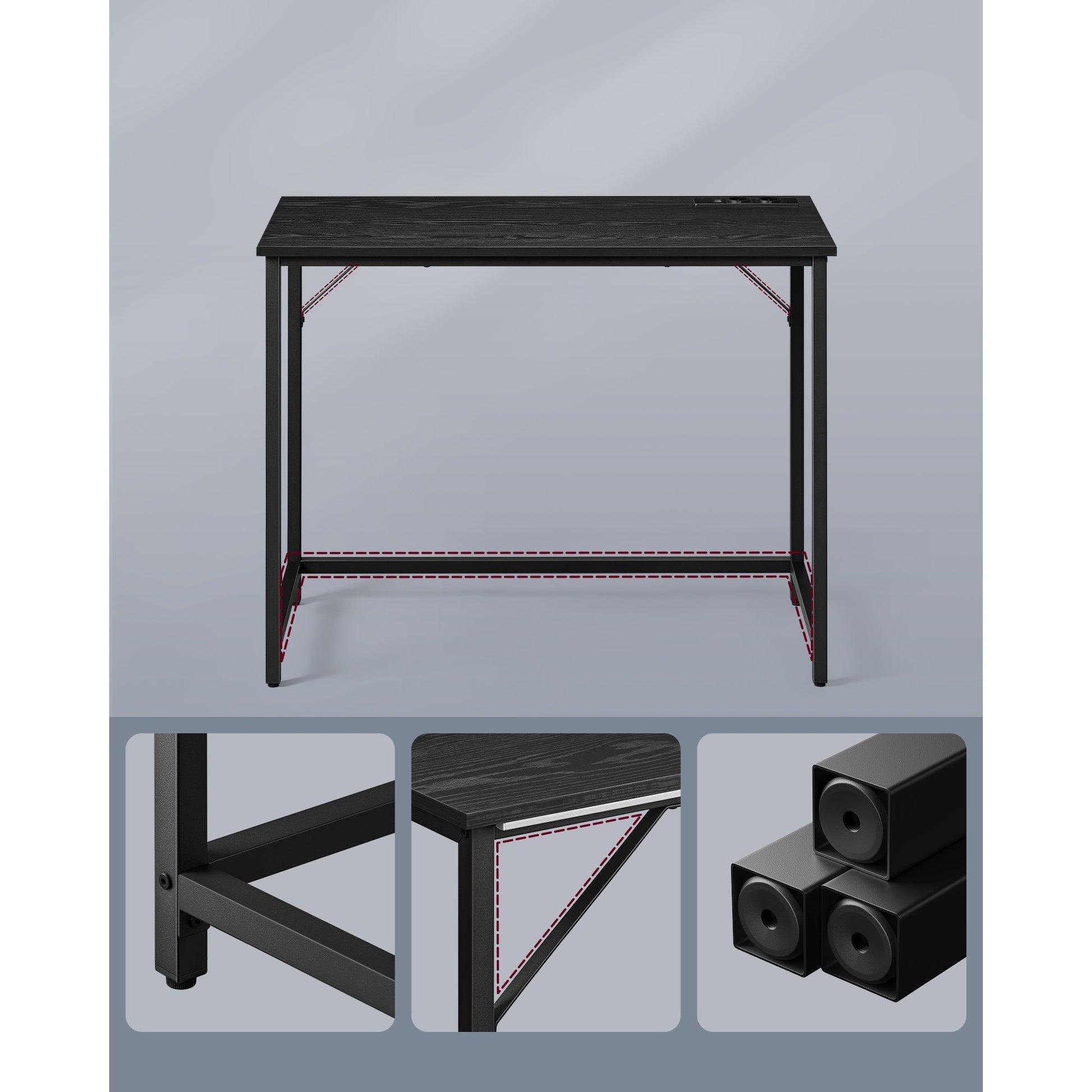 Radni stol s podesivom LED rasvjetom i utičnicom, 50 x 100 x 76 cm, crne boje | VASAGLE-vitahome.hr