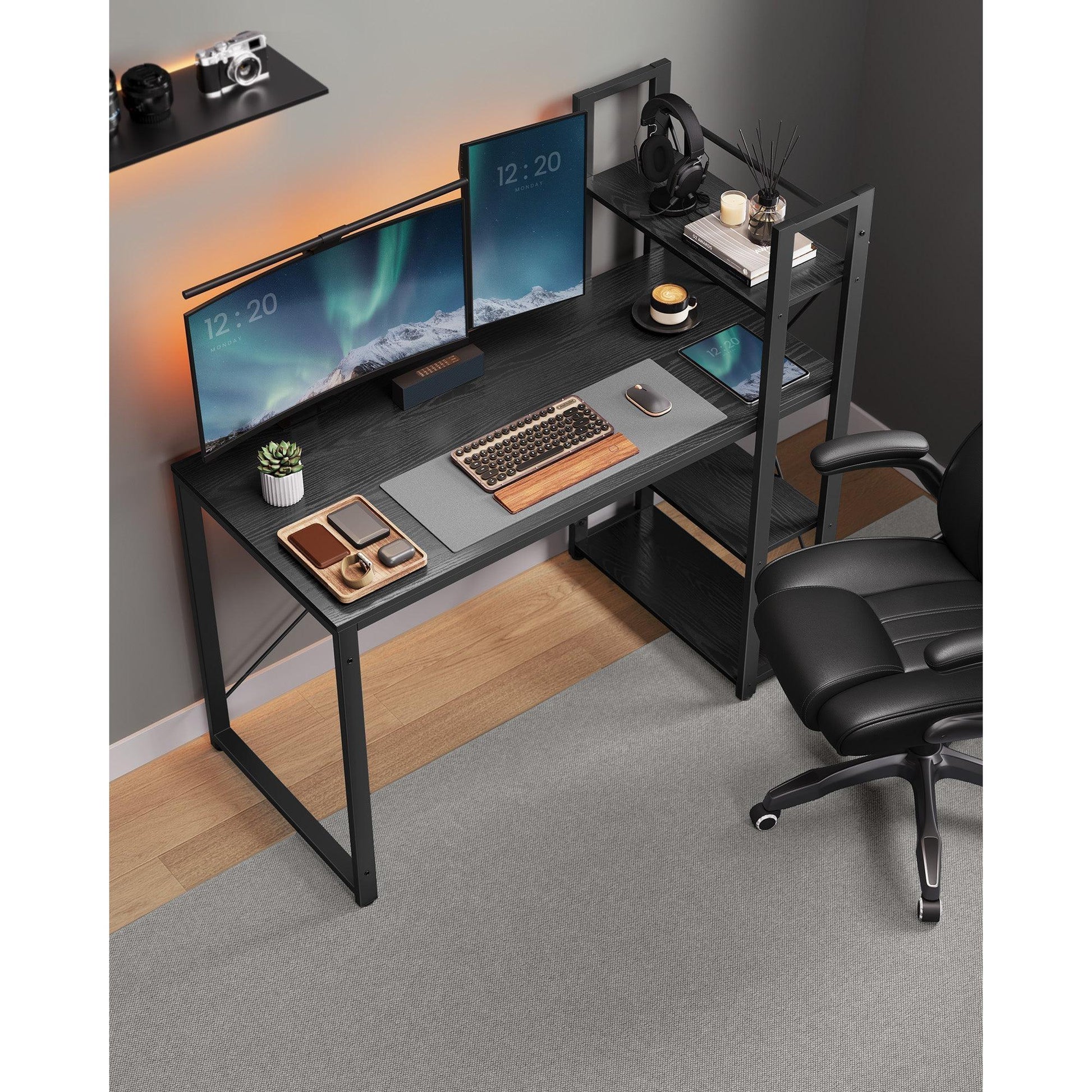 Radni stol s policama desno ili lijevo, 56 x 120 x 120 cm, crni | VASAGLE-vitahome.hr