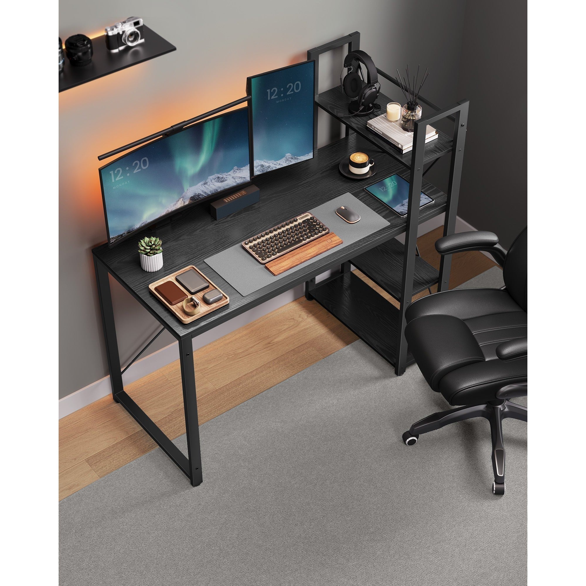 Radni stol s policama desno ili lijevo, 56 x 120 x 120 cm, crni | VASAGLE-vitahome.hr