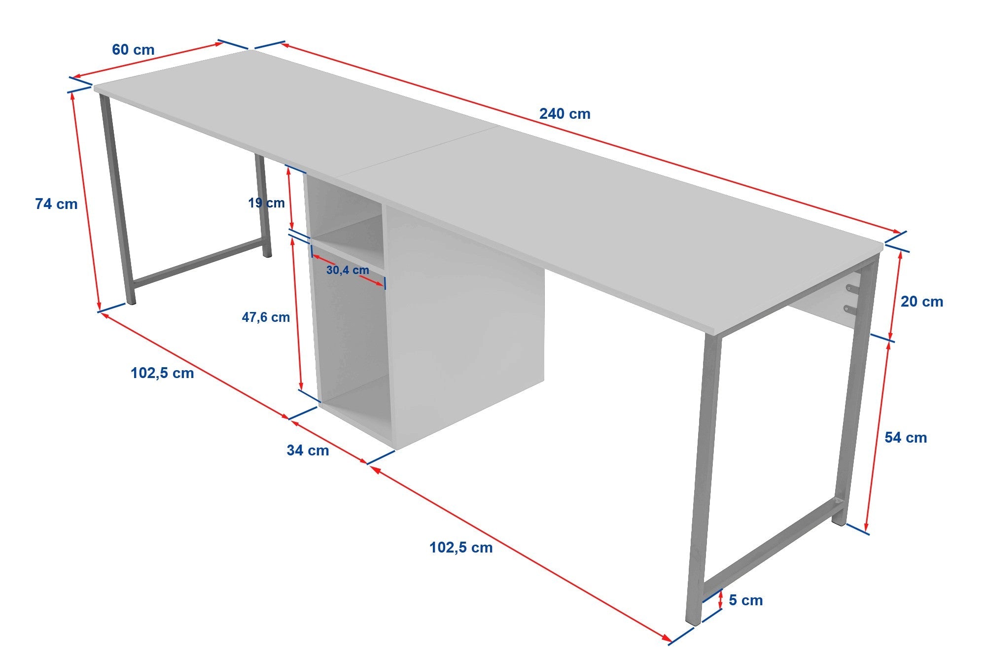 Radni stol Twin Study Desk - Anthracite, Black | AG-vitahome.hr