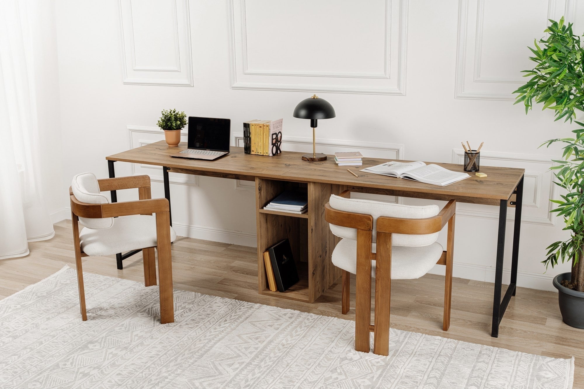 Radni stol Twin Study Desk - Atlantic Pine, Black | AG-vitahome.hr