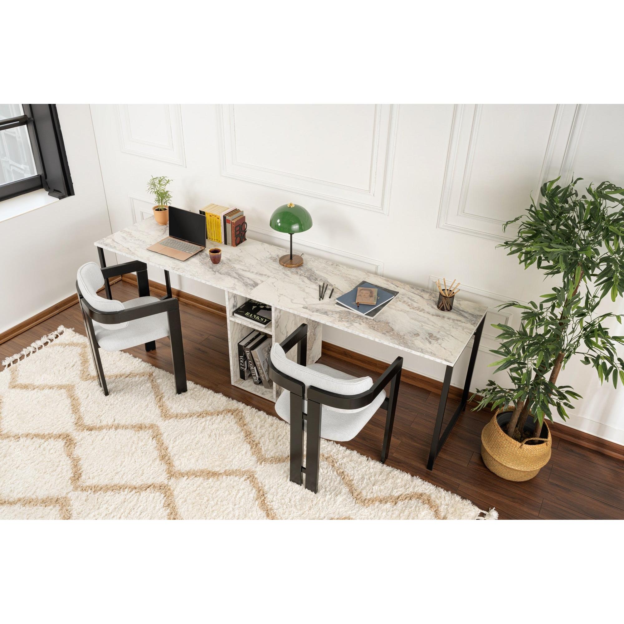 Radni stol Twin Study Desk - Freesia Marble, Black | AG-vitahome.hr