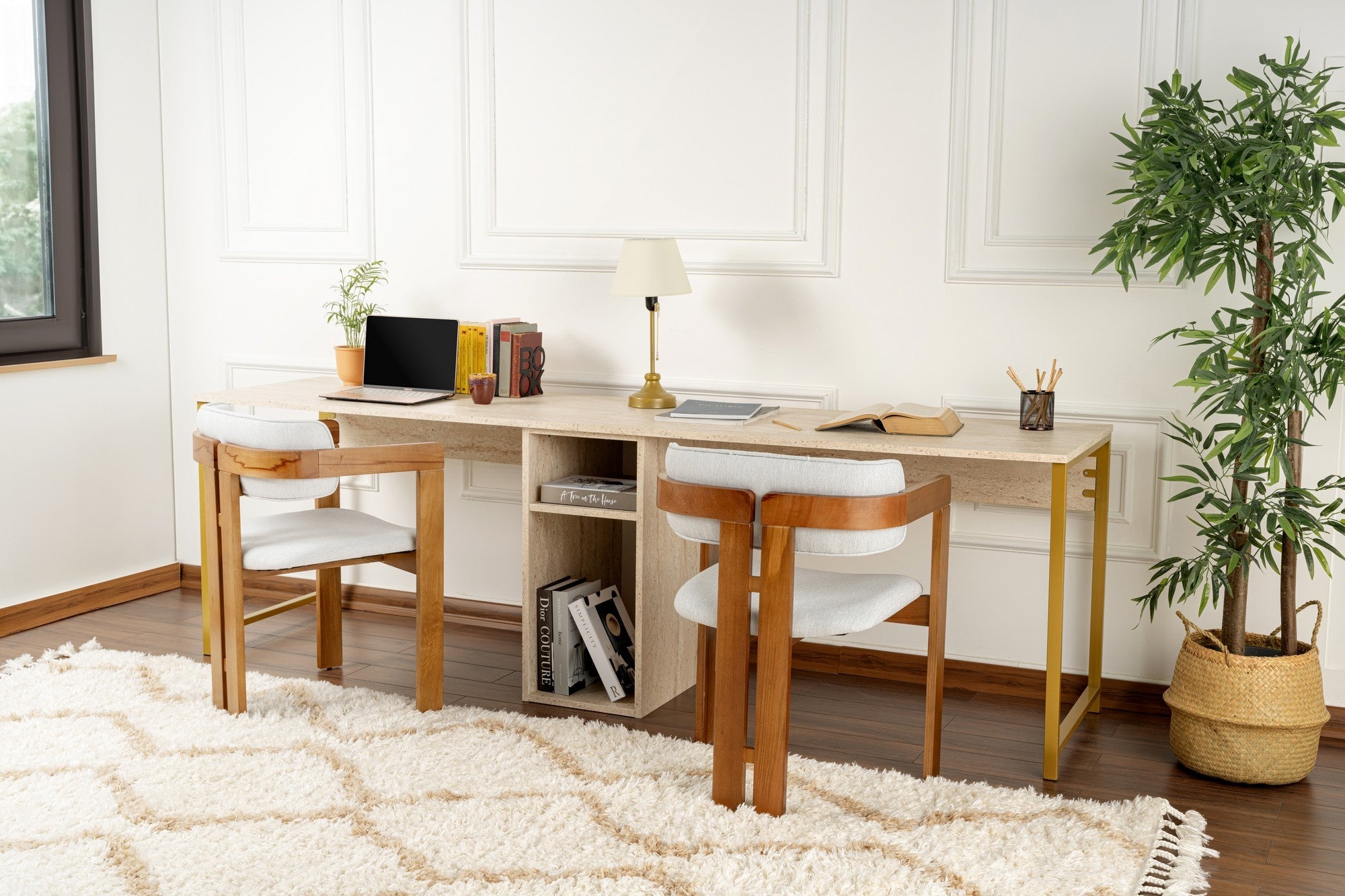 Radni stol Twin Study Desk - Travertine, Gold | AG-vitahome.hr