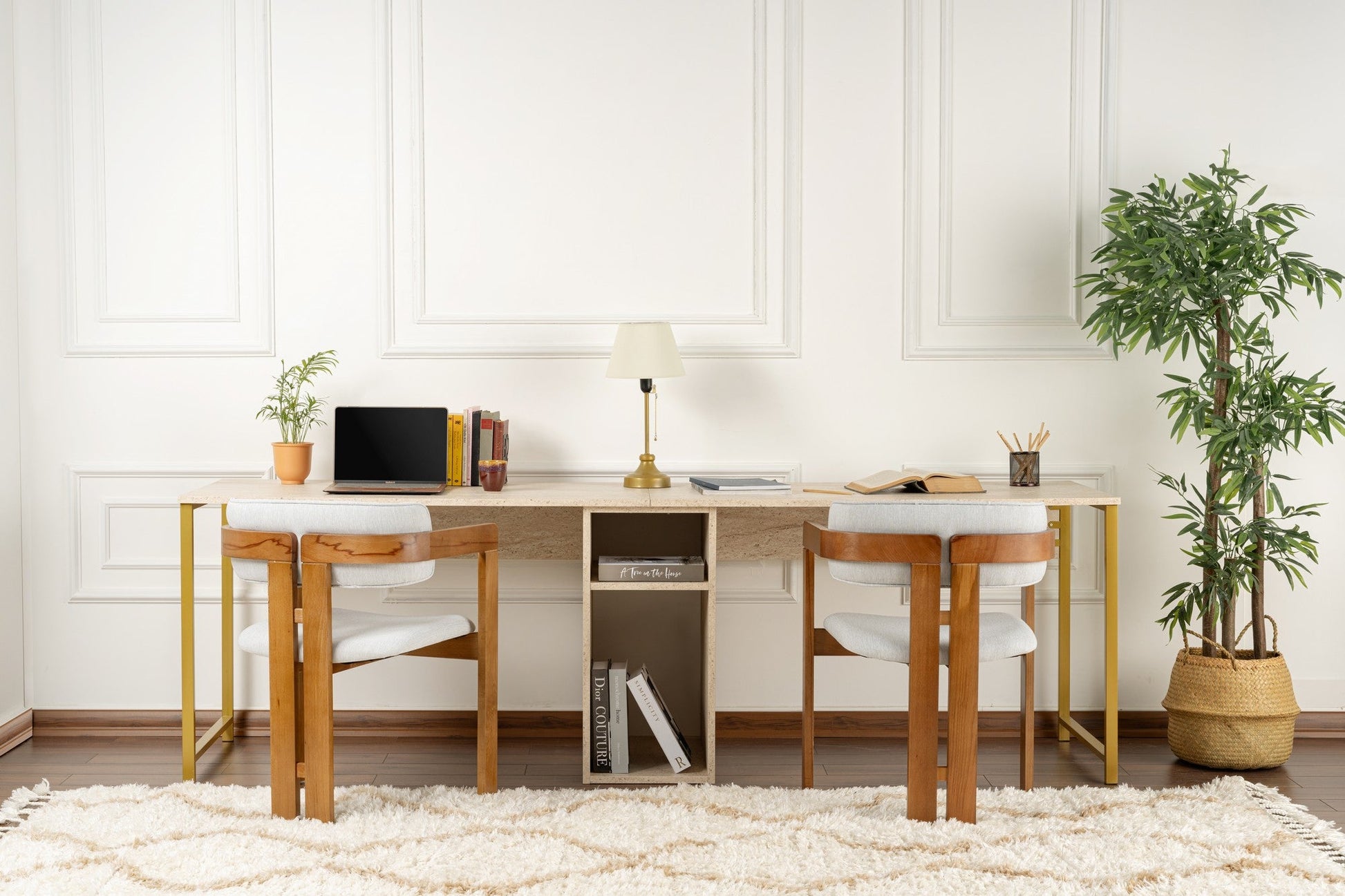 Radni stol Twin Study Desk - Travertine, Gold | AG-vitahome.hr