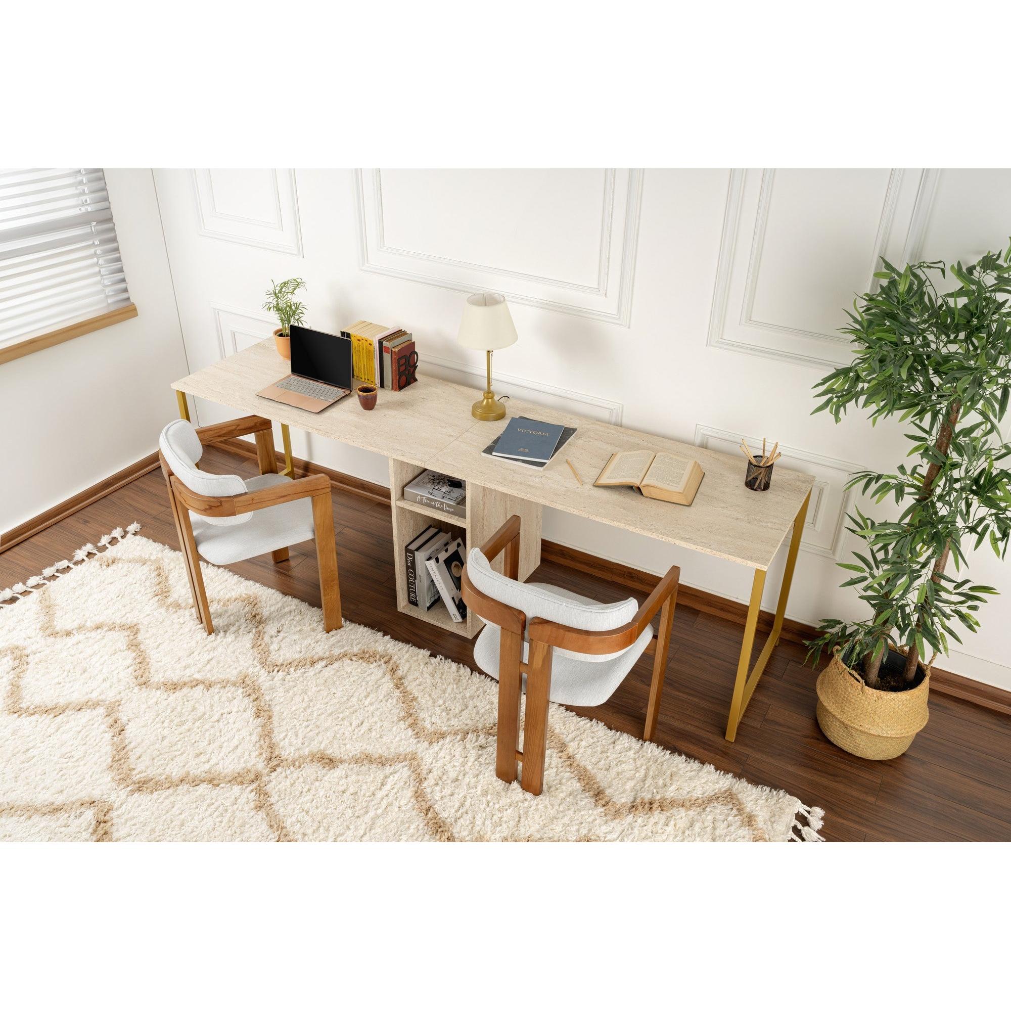 Radni stol Twin Study Desk - Travertine, Gold | AG-vitahome.hr