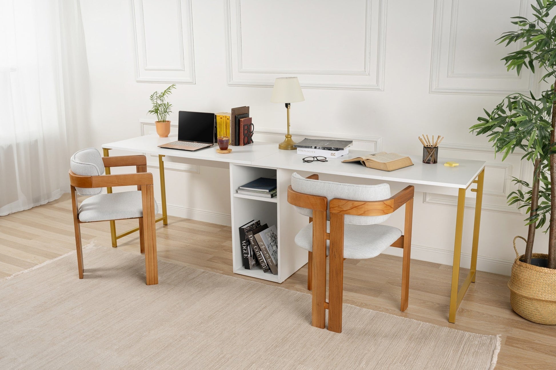 Radni stol Twin Study Desk - White, Gold | AG-vitahome.hr
