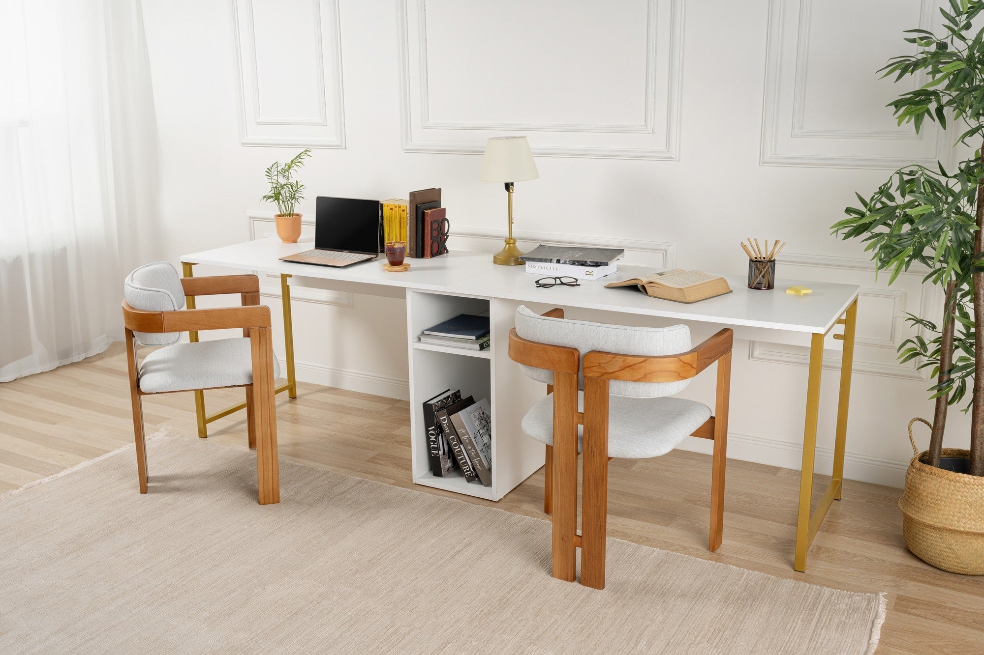 Radni stol Twin Study Desk - White, Gold | AG-vitahome.hr