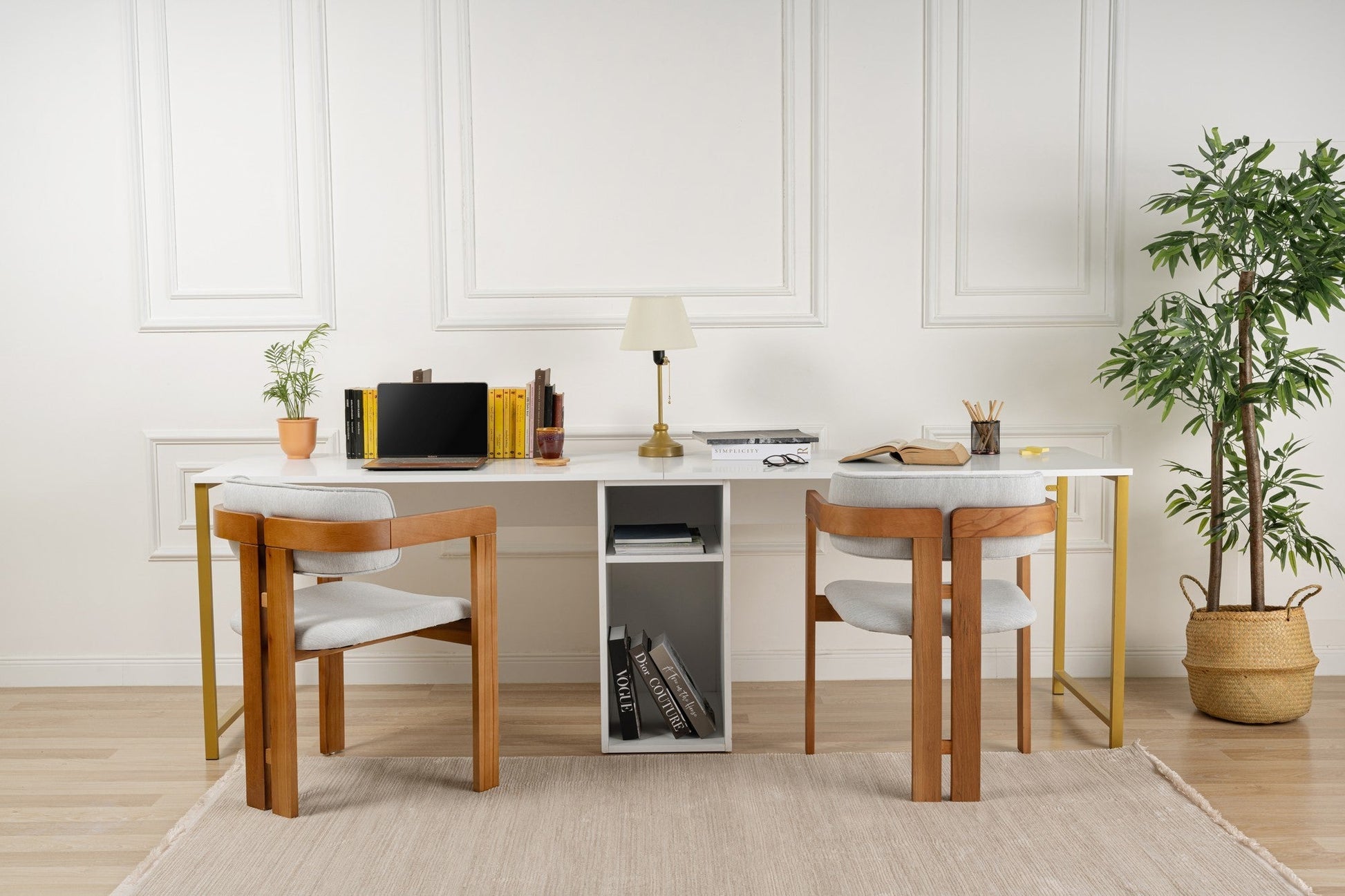 Radni stol Twin Study Desk - White, Gold | AG-vitahome.hr