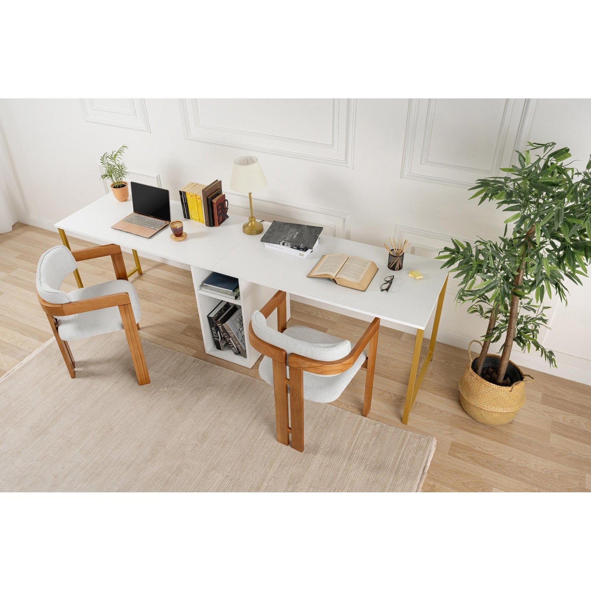 Radni stol Twin Study Desk - White, Gold | AG-vitahome.hr