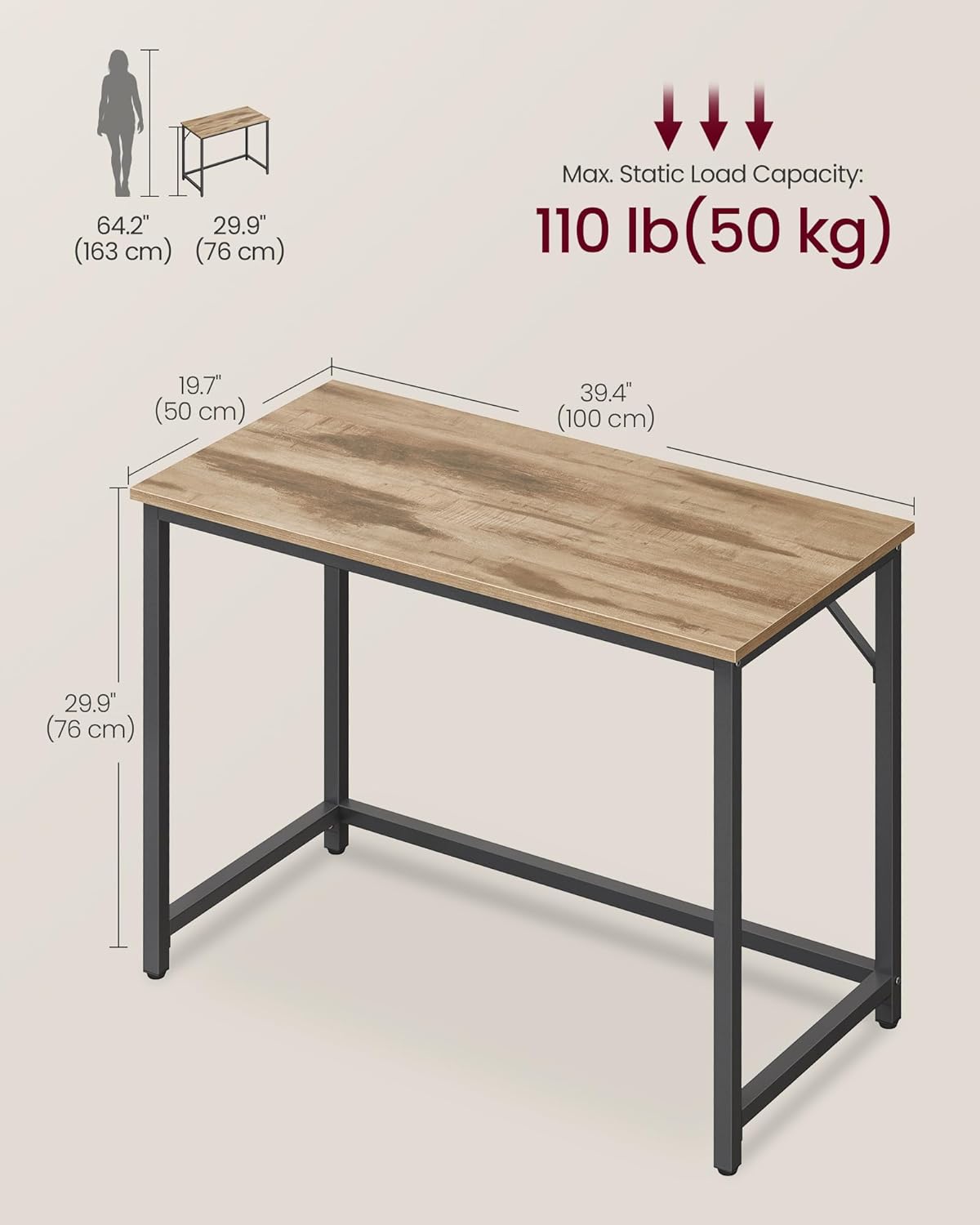 Radni stol za računalo, pisaći stol, 100 x 50 x 76 cm, smeđa i crna boja | VASAGLE-VASAGLE-Vita Home