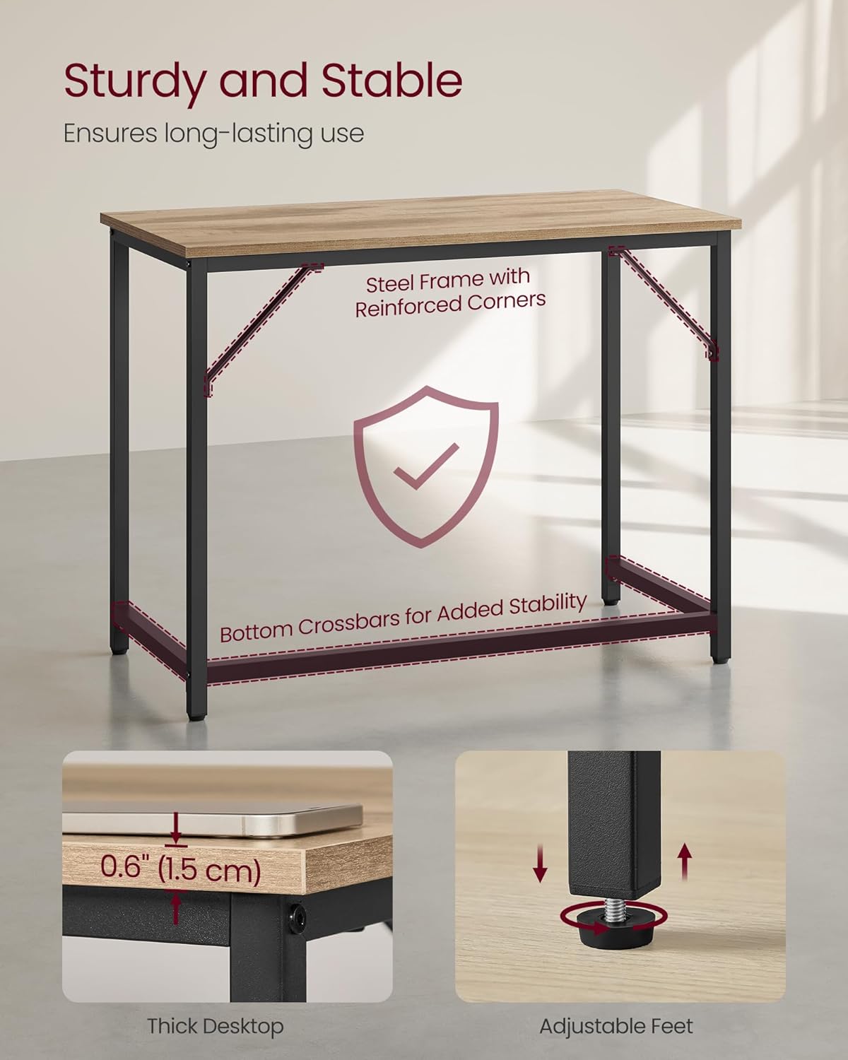 Radni stol za računalo, pisaći stol, 100 x 50 x 76 cm, smeđa i crna boja | VASAGLE-VASAGLE-Vita Home