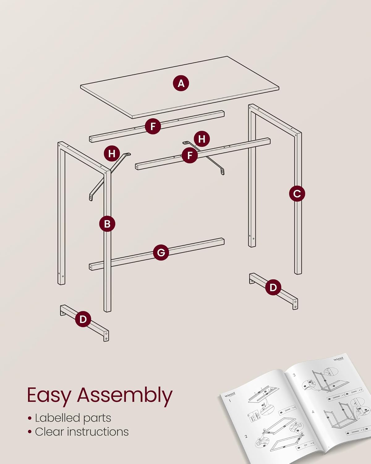Radni stol za računalo, pisaći stol, 100 x 50 x 76 cm, smeđa i crna boja | VASAGLE-VASAGLE-Vita Home