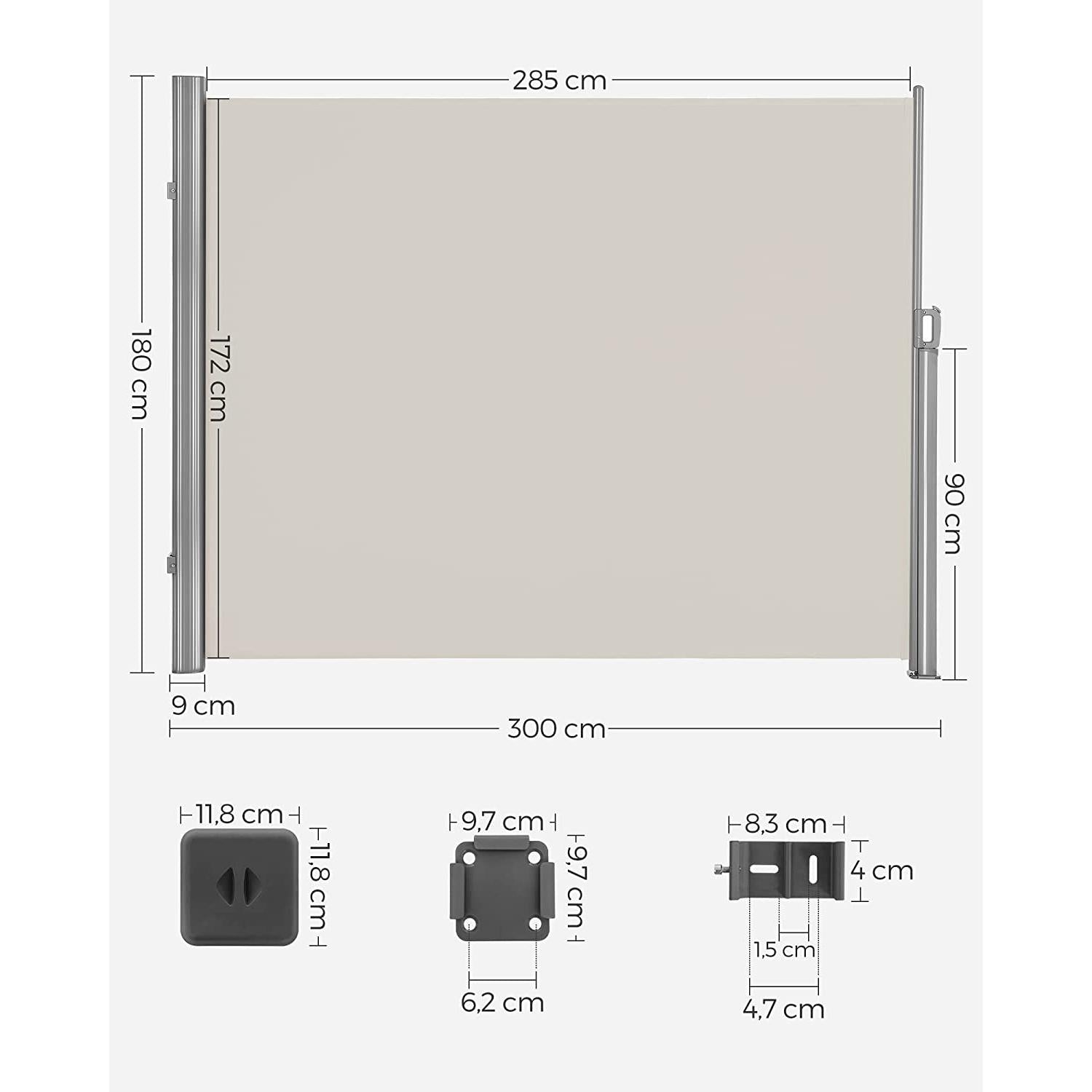 rastezljiva bočna tenda za balkon i terasu, bež 180 x 300 cm | SONGMICS-vitahome.hr