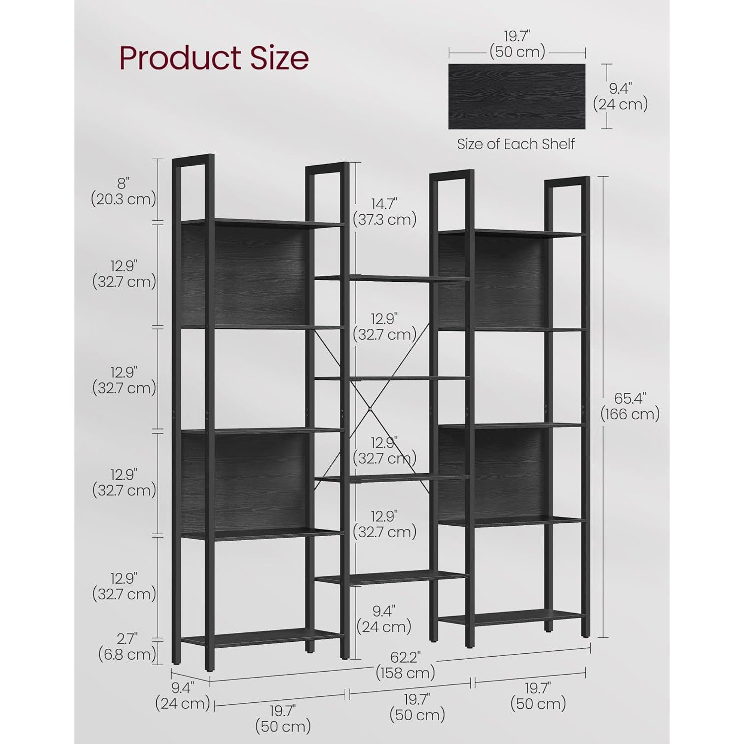 Regal za knjige s 14 polica, 24 x 158 x 166 cm, crne boje | VASAGLE-vitahome.hr
