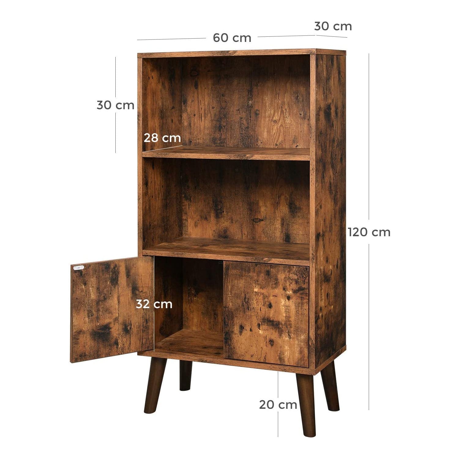 Retro polica za knjige s vratima 60 x 30 x 120 cm smeđa | Vasagle-vitahome.hr
