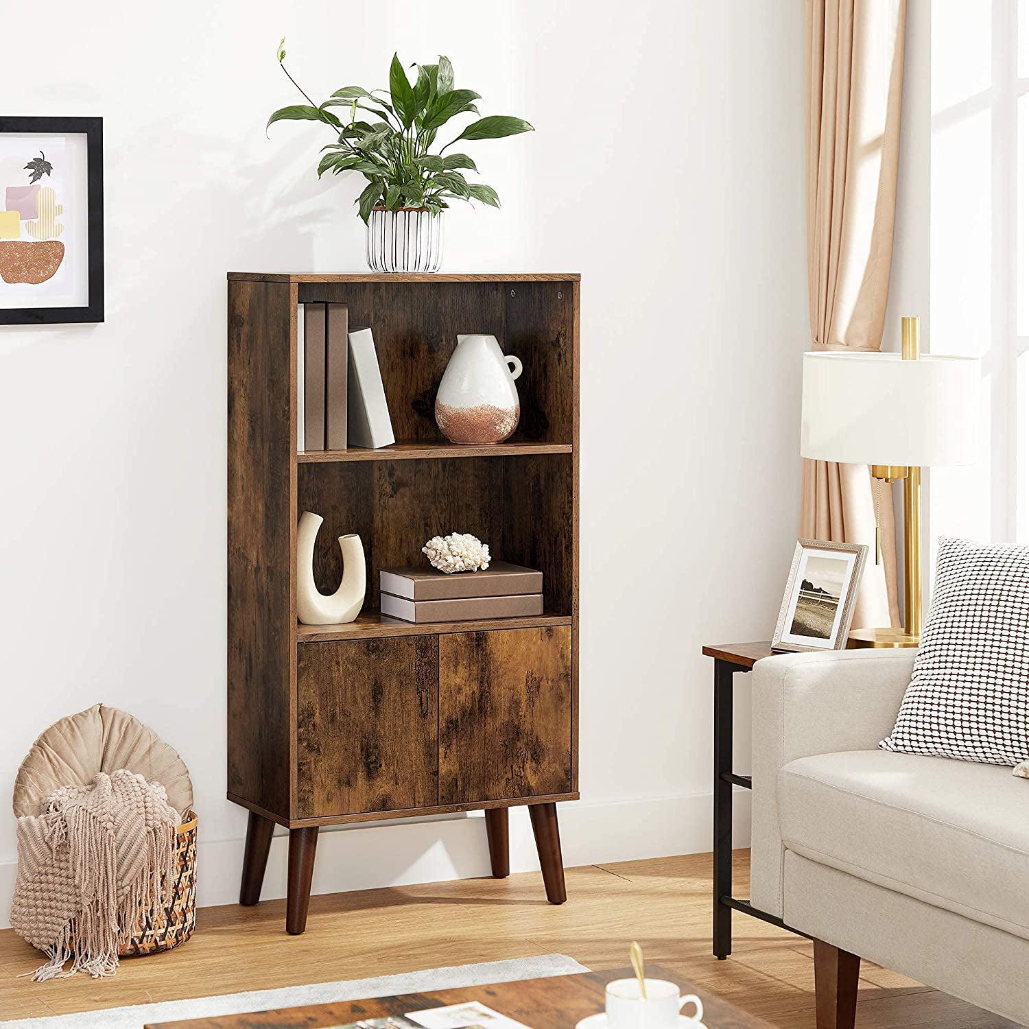 Retro polica za knjige s vratima 60 x 30 x 120 cm smeđa | Vasagle-vitahome.hr