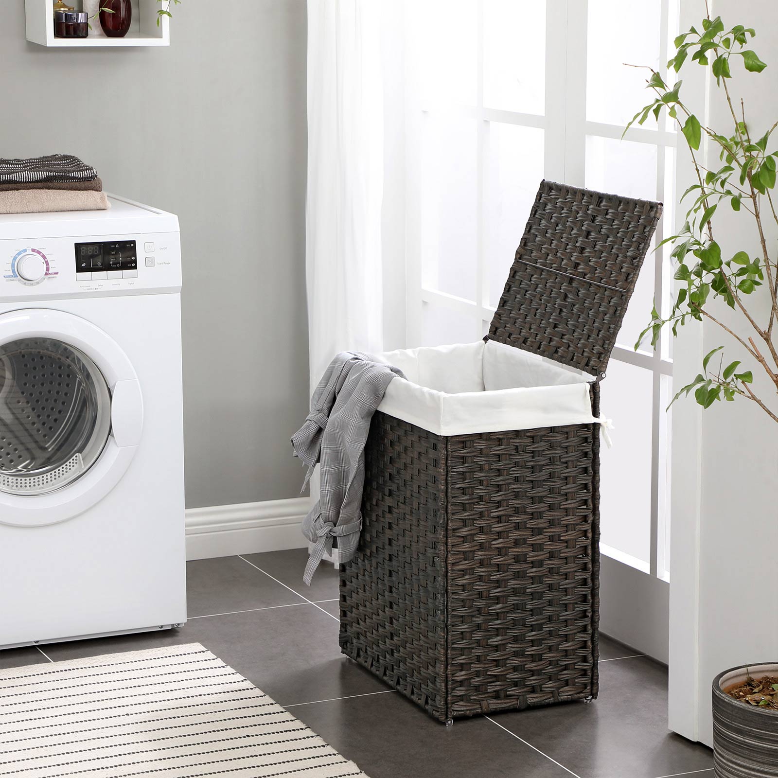 Ručno tkana košara za rublje od sintetičkog ratana 90 L, smeđa | SONGMICS-vitahome.hr
