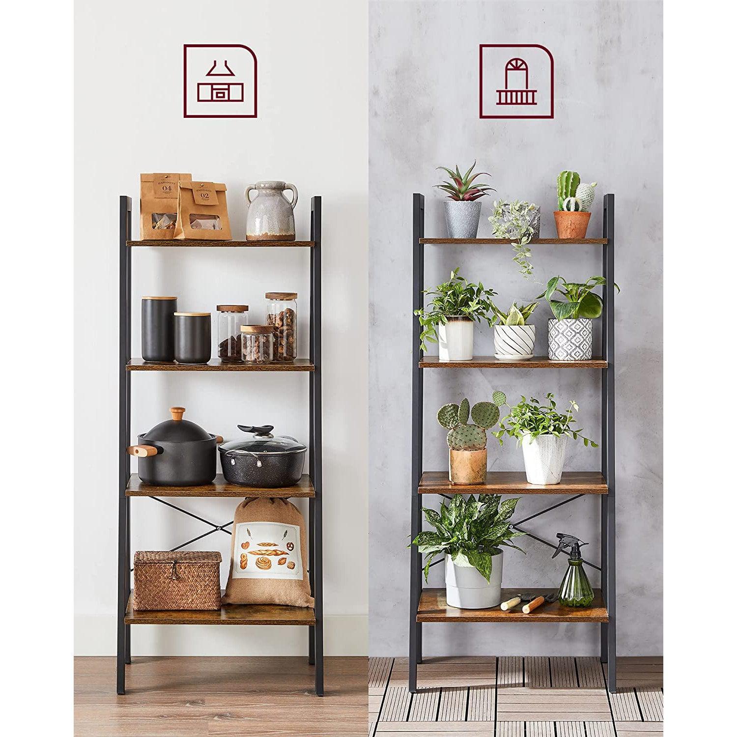 Rustikalna polica za odlaganje s 4 razine, polica s ljestvama 56 x 34 x 136 cm | Vasagle-vitahome.hr