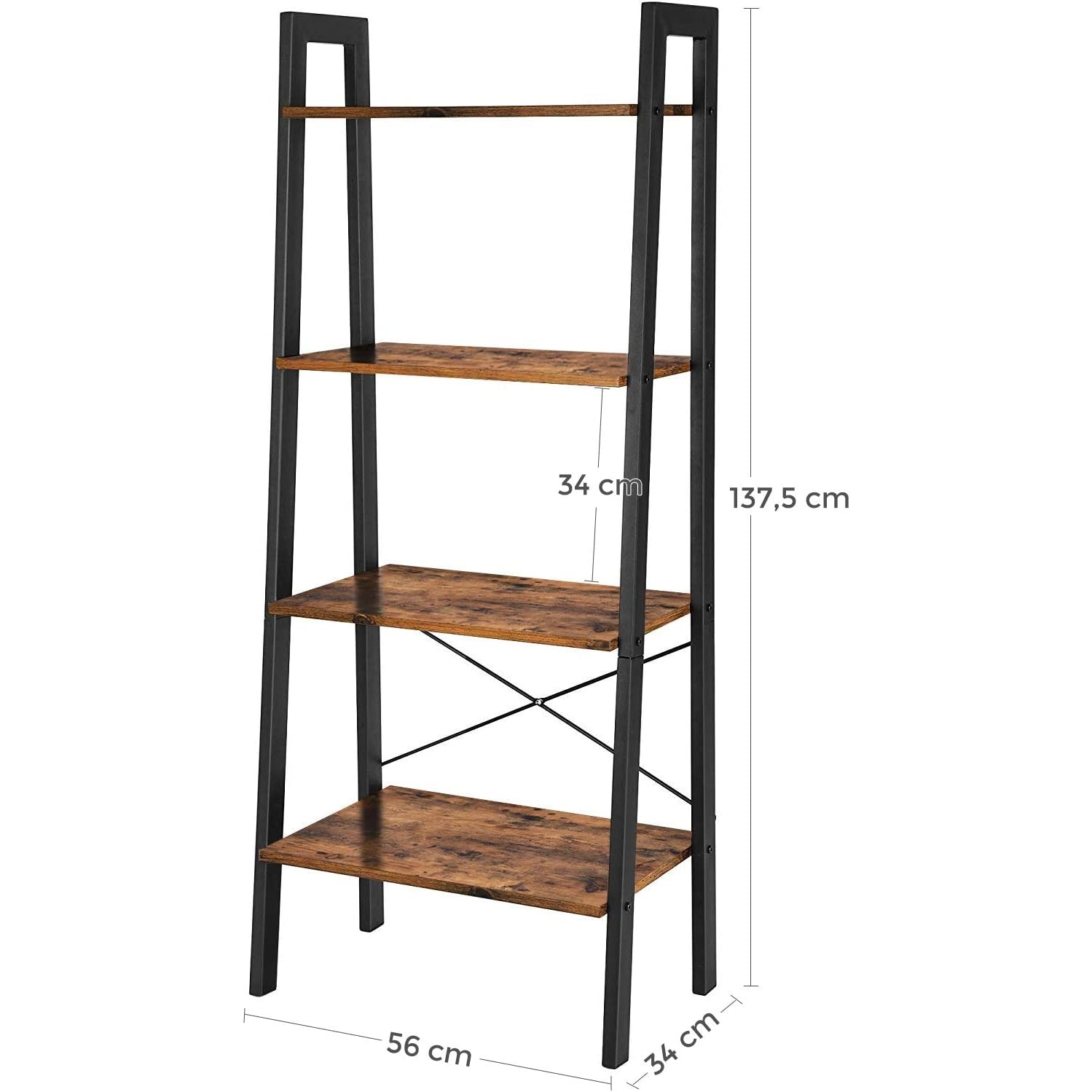 Rustikalna polica za odlaganje s 4 razine, polica s ljestvama 56 x 34 x 136 cm | Vasagle-vitahome.hr