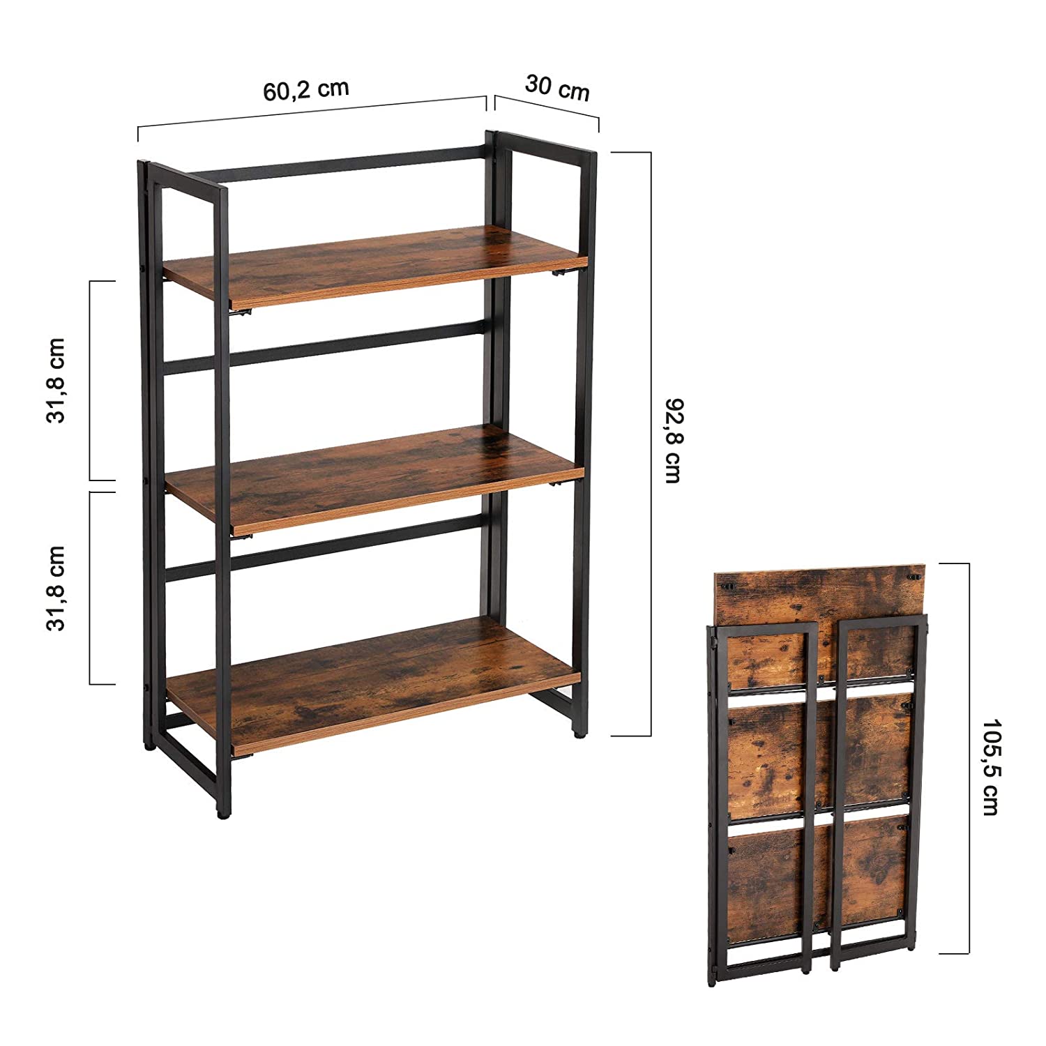 Rustikalna sklopiva polica za odlaganje 60,2 x 30 x 92,8 cm | Vasagle-vitahome.hr