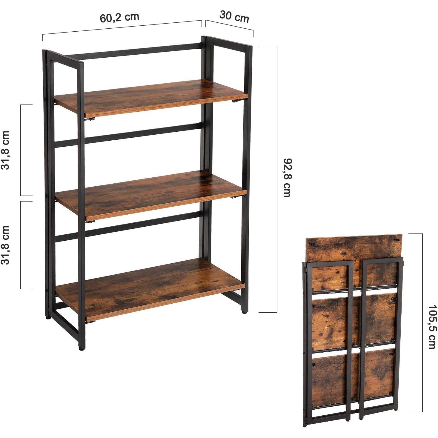 Rustikalna sklopiva polica za odlaganje 60,2 x 30 x 92,8 cm | Vasagle-vitahome.hr