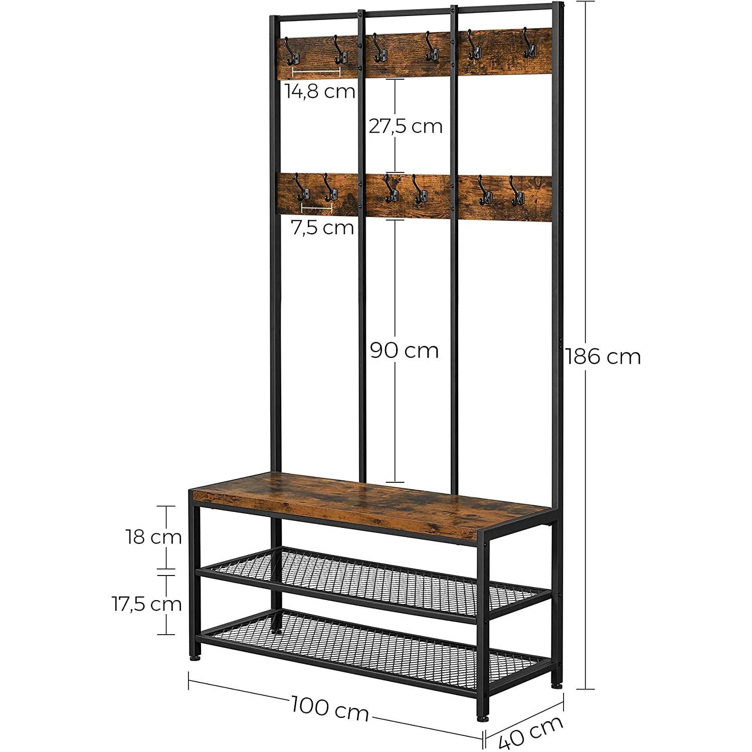 Rustikalna vješalica za kapute s velikom vješalom za kapute 100 x 40 x 184 cm | VASAGLE-vitahome.hr