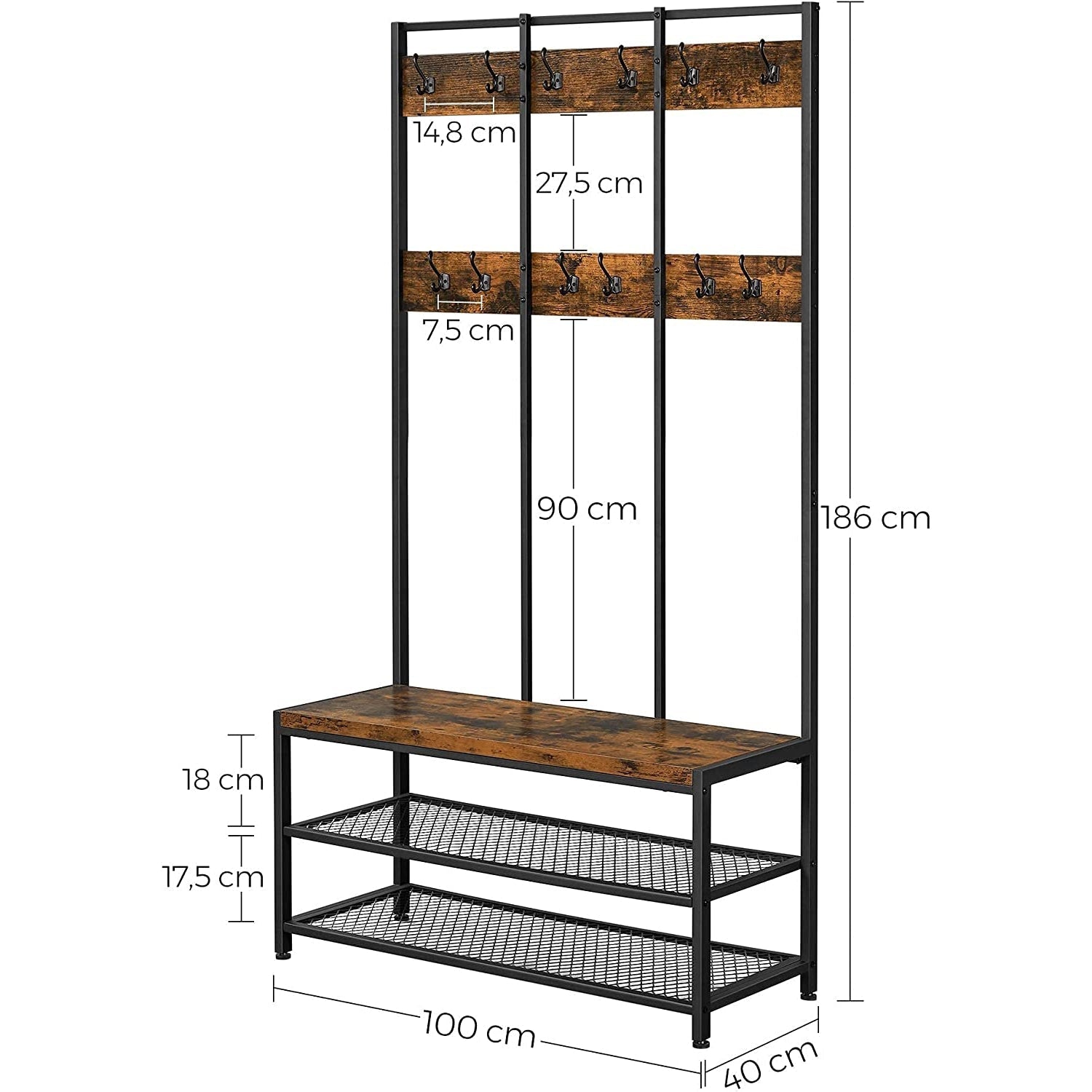 Rustikalna vješalica za kapute s velikom vješalom za kapute 100 x 40 x 184 cm | VASAGLE-vitahome.hr