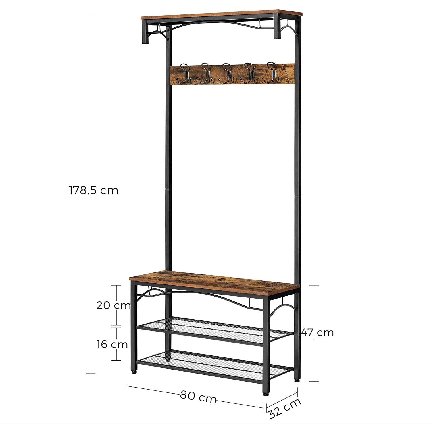 Rustikalna vješalica za odjeću, vješalica za kapute 80 x 32 x 178,5 cm | VASAGLE-vitahome.hr