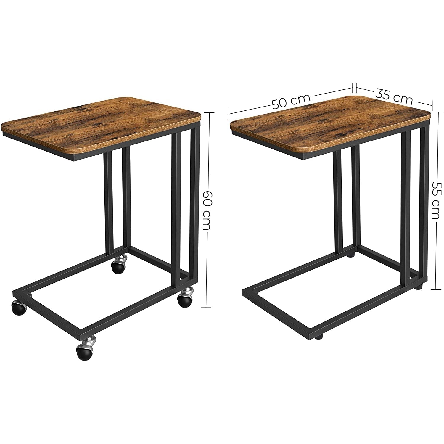 Rustikalni industrijski dizajn stolić na kotačićima, stolić za kavu 50 x 55 x 35 cm | VASAGLE-vitahome.hr