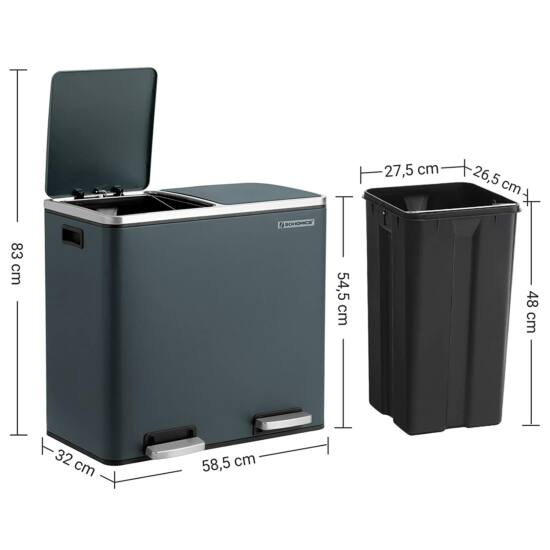 sakupljač otpada, dupla kanta, 2 x 24 litre dimno siva | SONGMICS-vitahome.hr