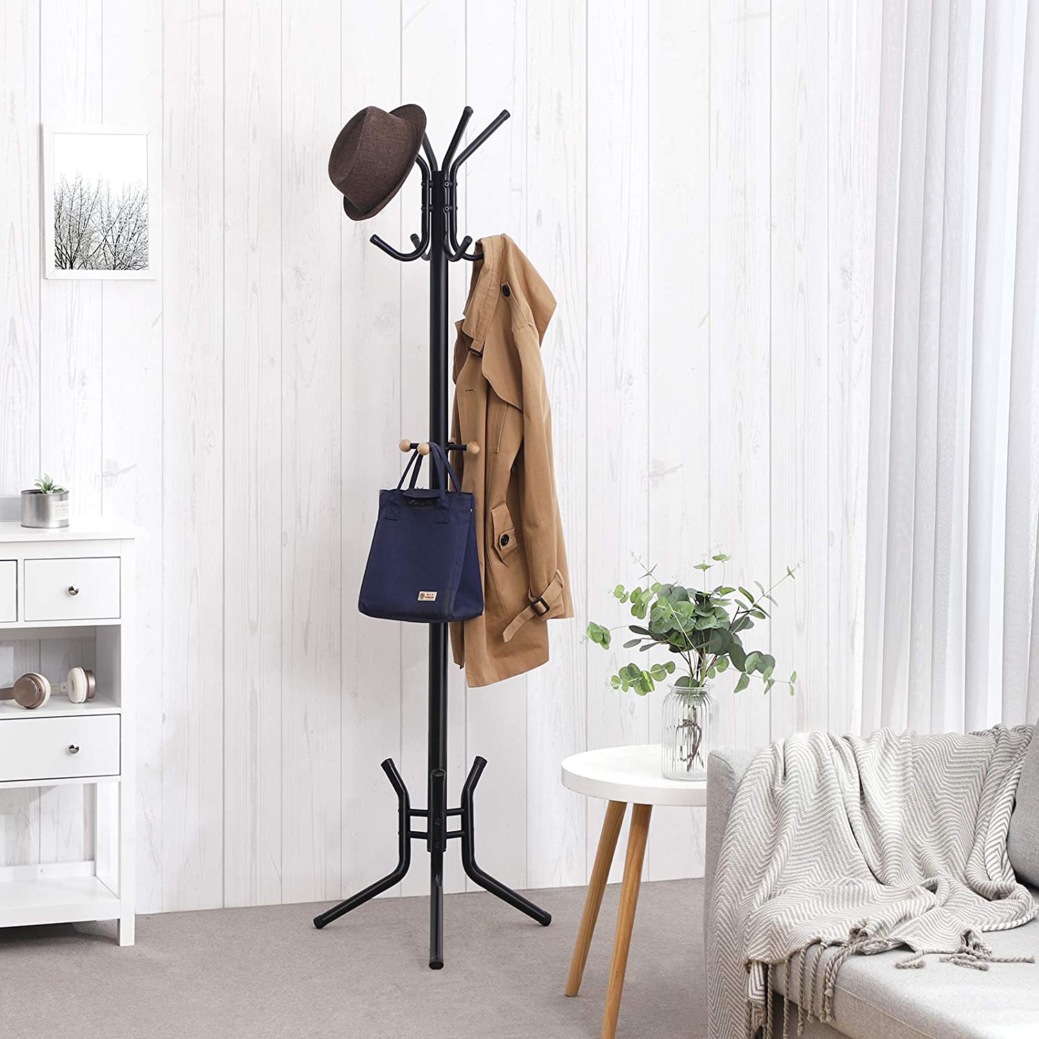 Samostojeća metalna vješalica za kapute, odjeću, visoka 176 cm, crna | SONGMICS-vitahome.hr
