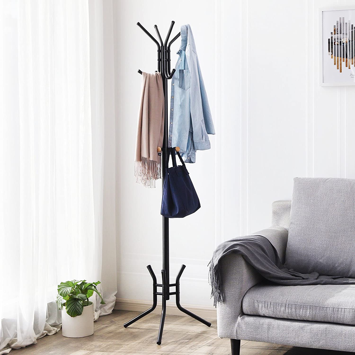 Samostojeća metalna vješalica za kapute, odjeću, visoka 176 cm, crna | SONGMICS-vitahome.hr