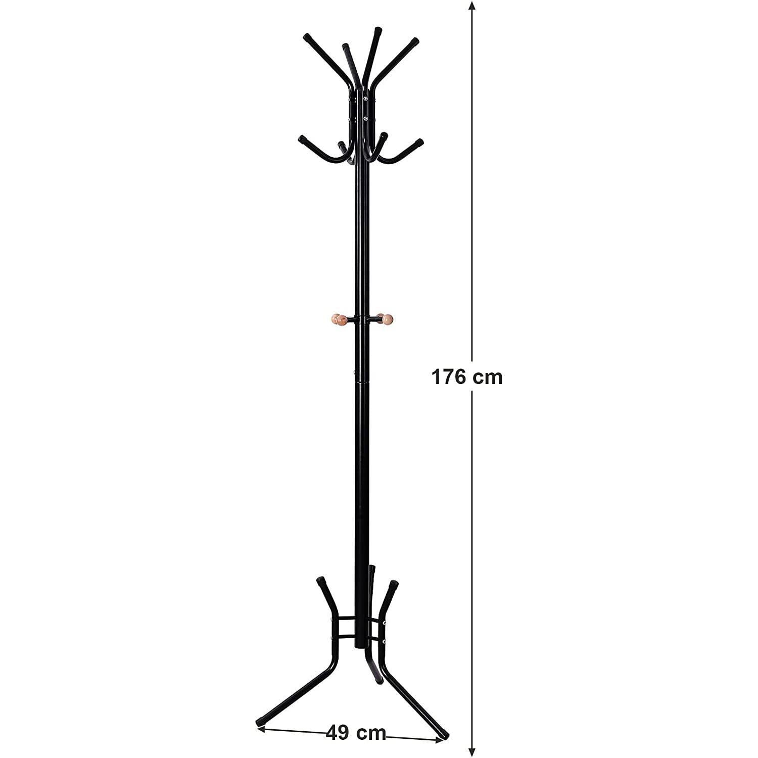 Samostojeća metalna vješalica za kapute, odjeću, visoka 176 cm, crna | SONGMICS-vitahome.hr